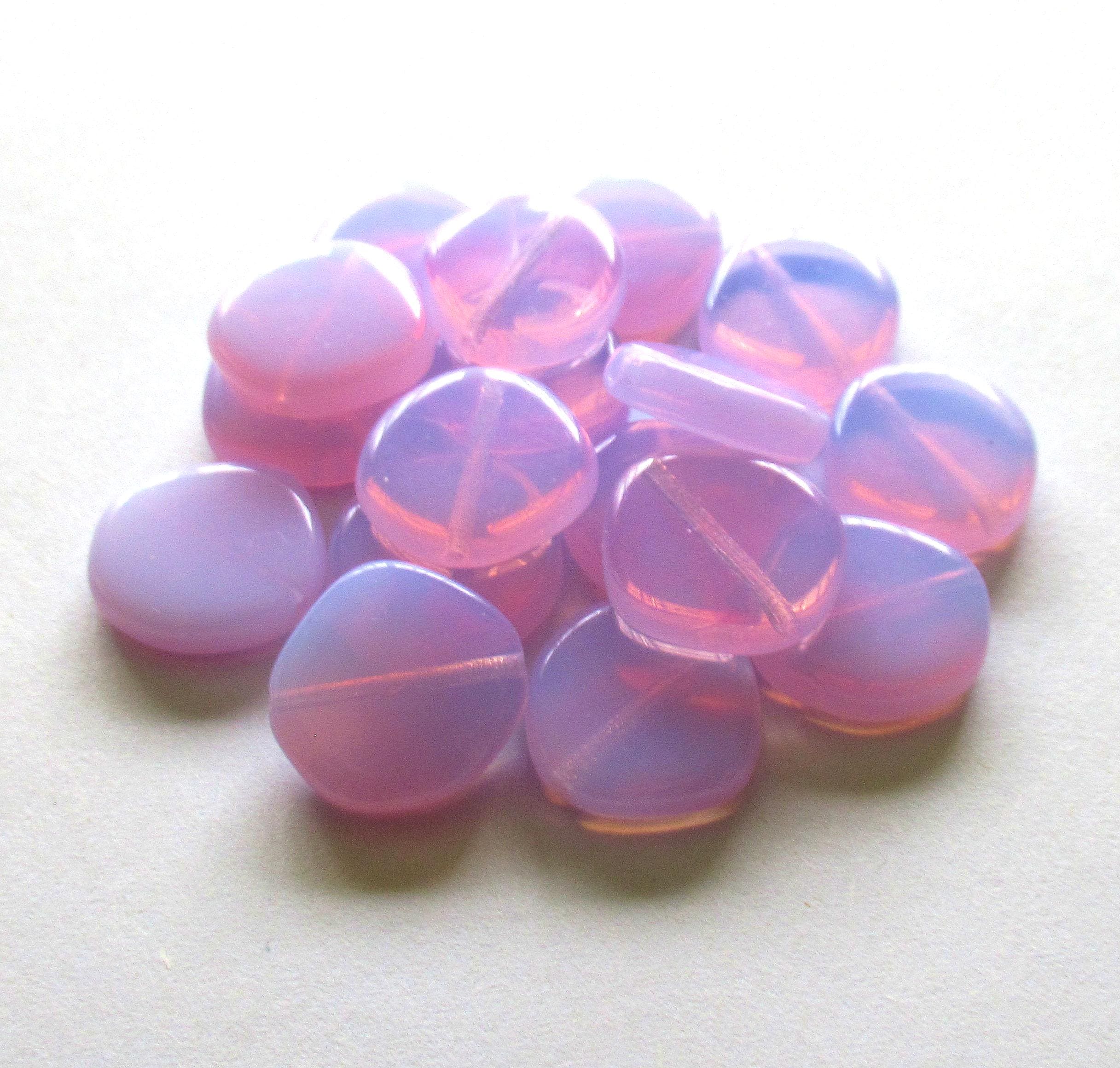 Ten 15mm Czech glass asymmetrical coin or disc beads - lavender lilac or light purple beads - C0029