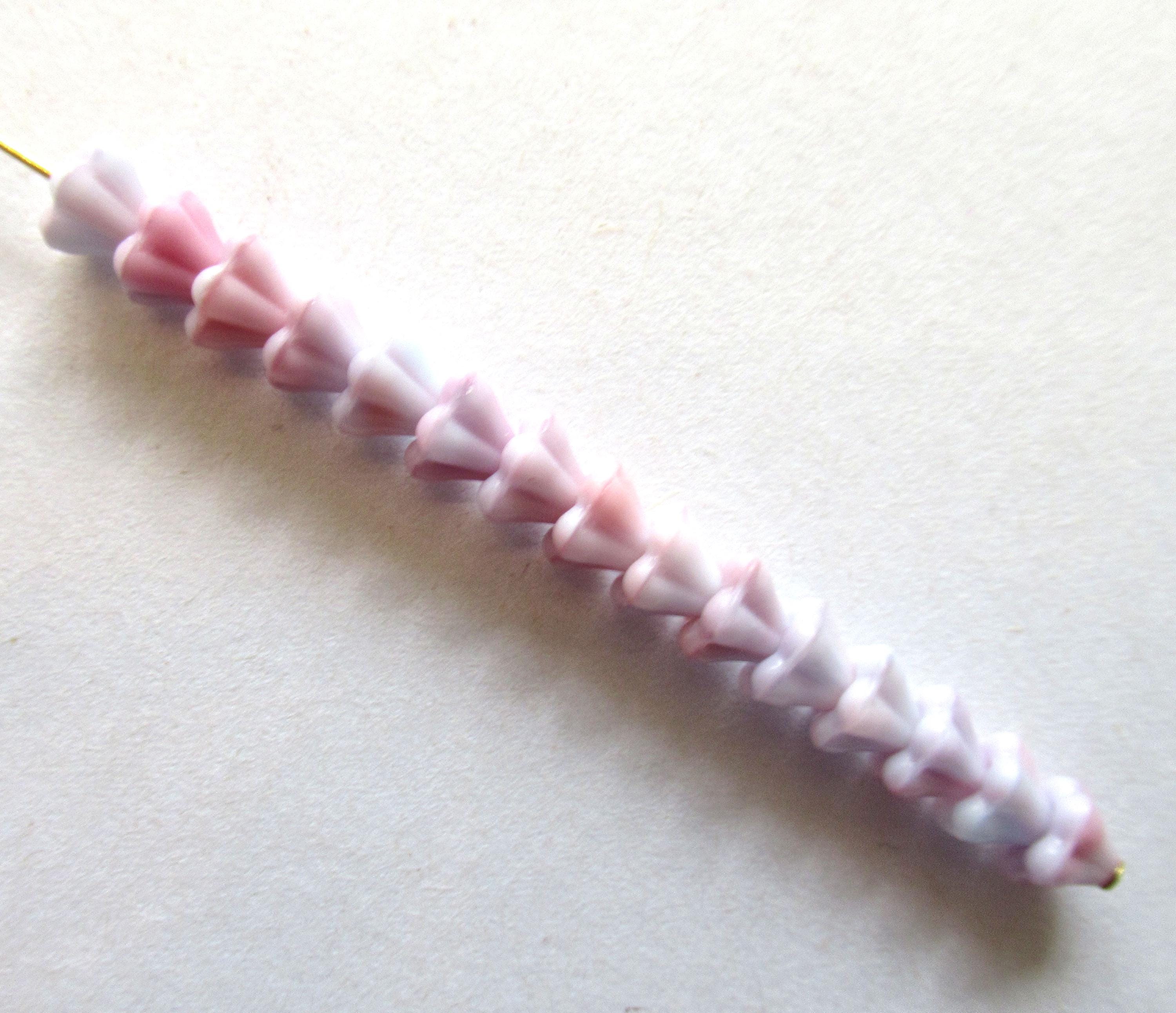 50 Czech glass baby bell flower beads - 6mm x 4mm - opaque marbled light pink and light blue pressed glass beads - C00971