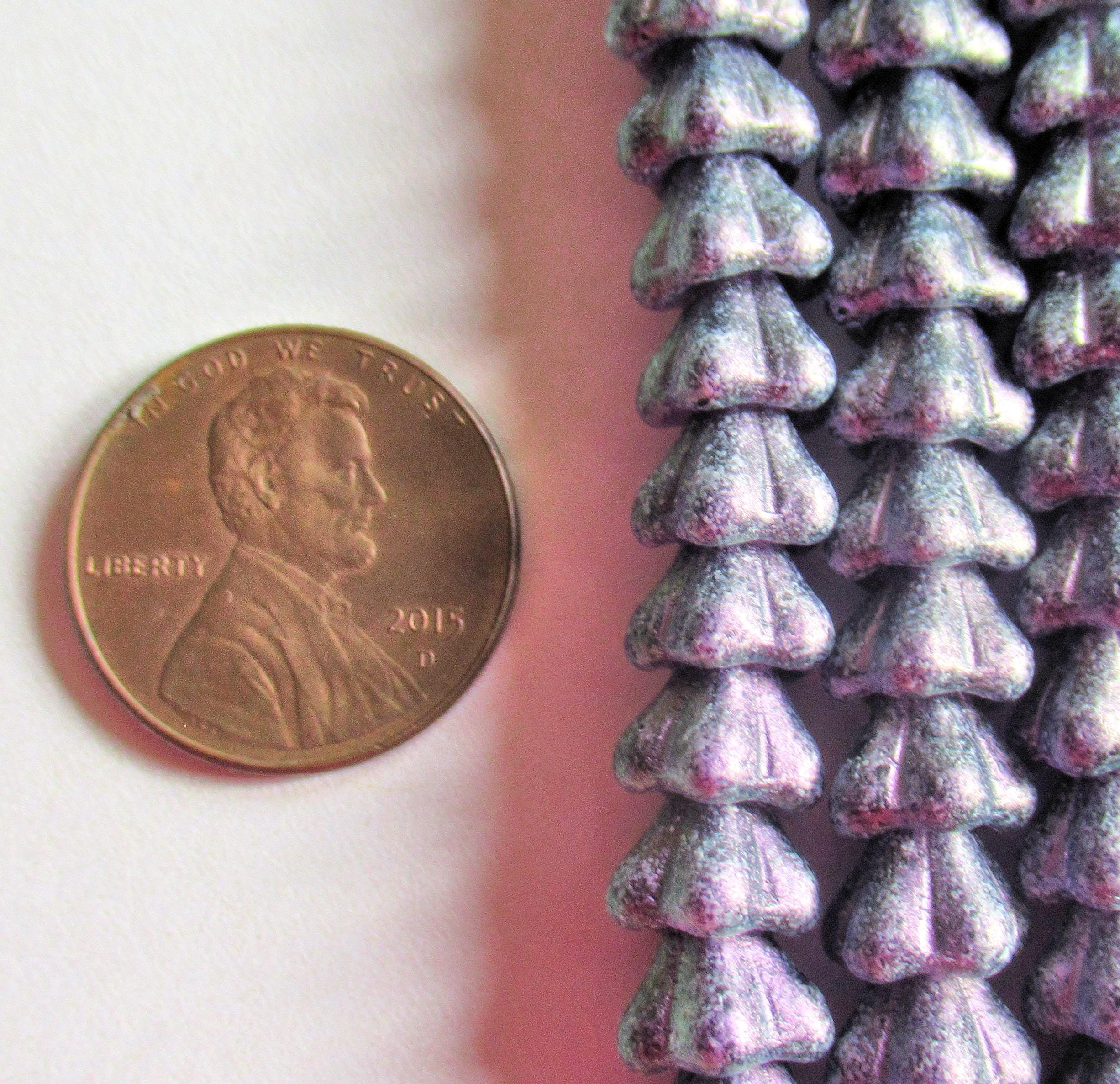 25 Czech glass bell flower beads - Rose Shimmer Tanzanite - opaque purple pressed glass bellflowers - 8 x 6mm - C00059