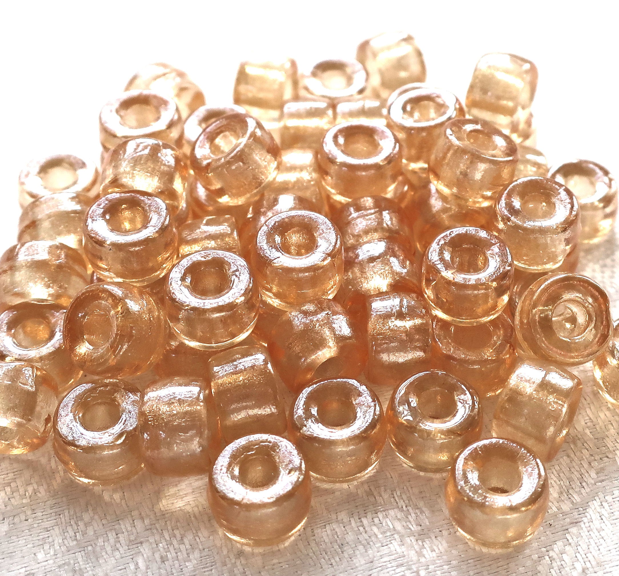 Lot of 25 9mm Crystal Champagne Czech glass pony roller beads, large hole crow beads, C7701