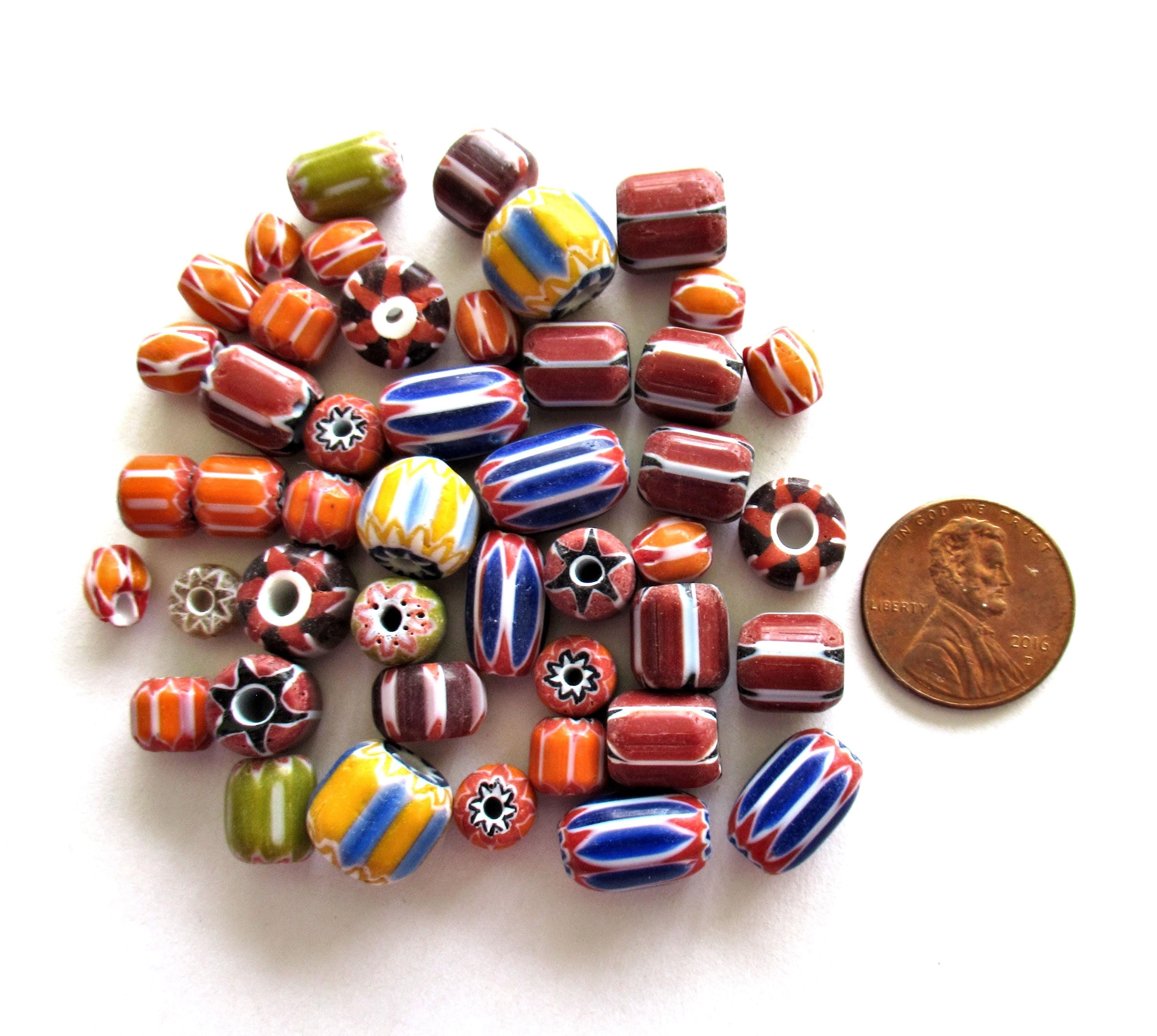 Chevron bead mix - variety of multi-colored glass big hole beads - 5mm to 10mm - 30 pieces - C00291