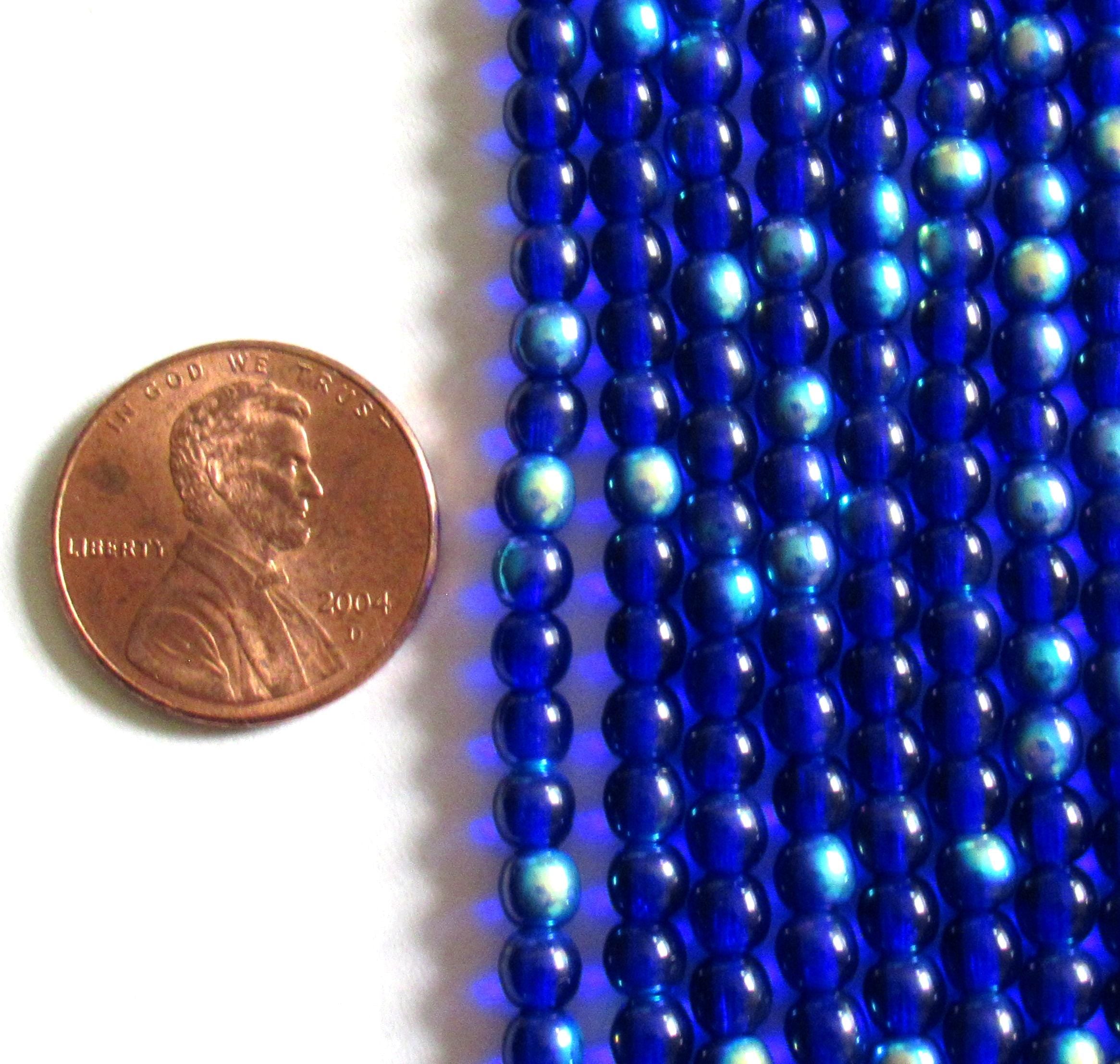 100 4mm Czech glass druk beads - cobalt blue AB smooth round druks - C0066