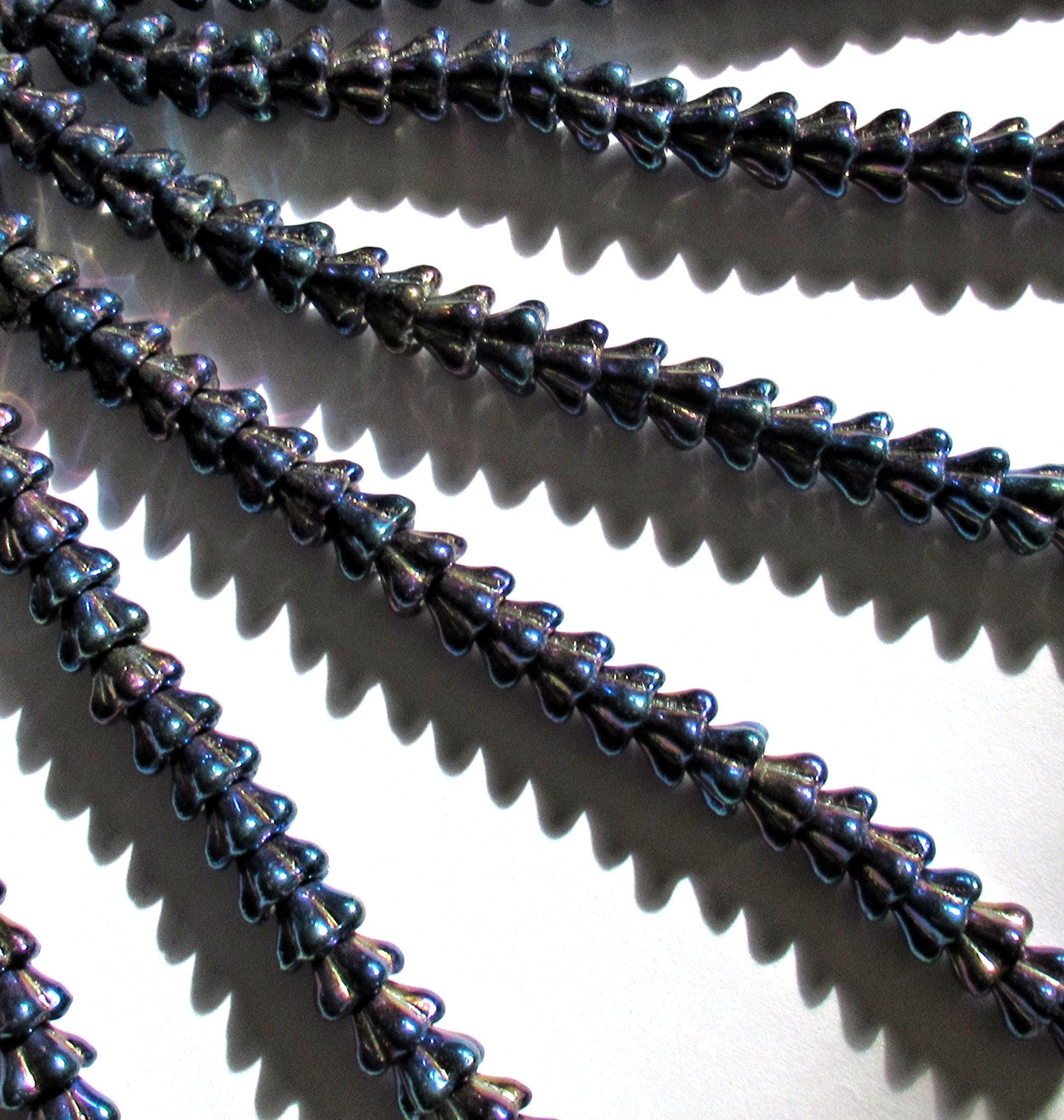 25 Czech glass bell flower beads - dark blue iris pressed glass flower beads - 8 x 6mm - C00066