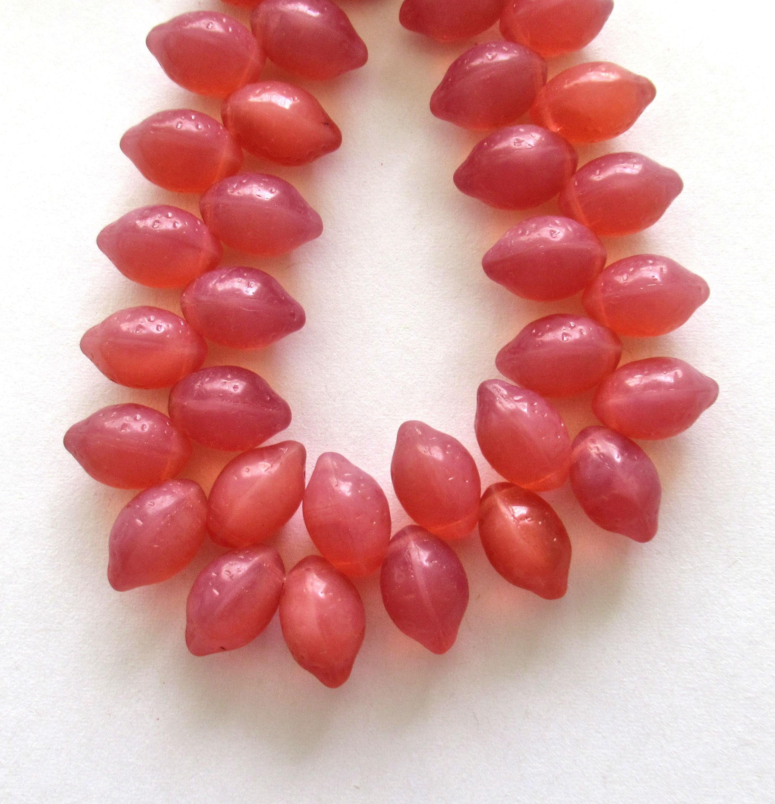 Lemon shaped drop beads - 14 x 10mm - milky pink opal - side drilled - pressed Czech glass beads - 10 pieces - C00831
