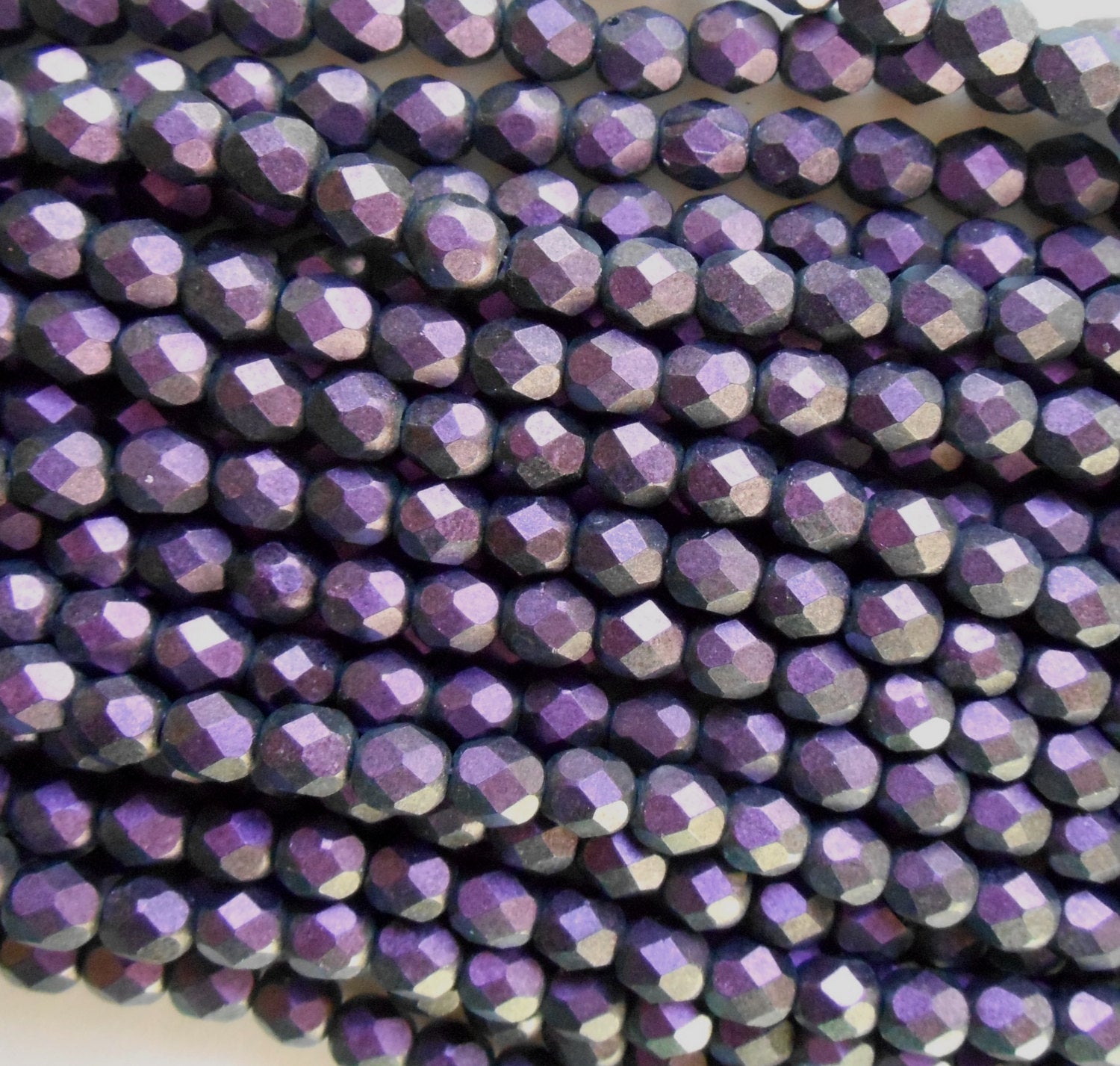 25 6mm Polychrome Black Currant Czech glass beads, deep, dark purple firepolished, faceted round beads, C4625 - Glorious Glass Beads