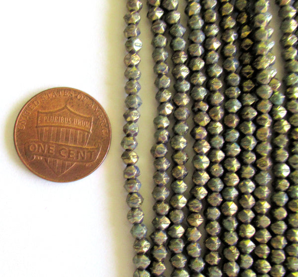 100 3mm Czech glass english cut beads - Opaque Turquoise Bronze Picasso beads - pressed glass spacer beads - C0019