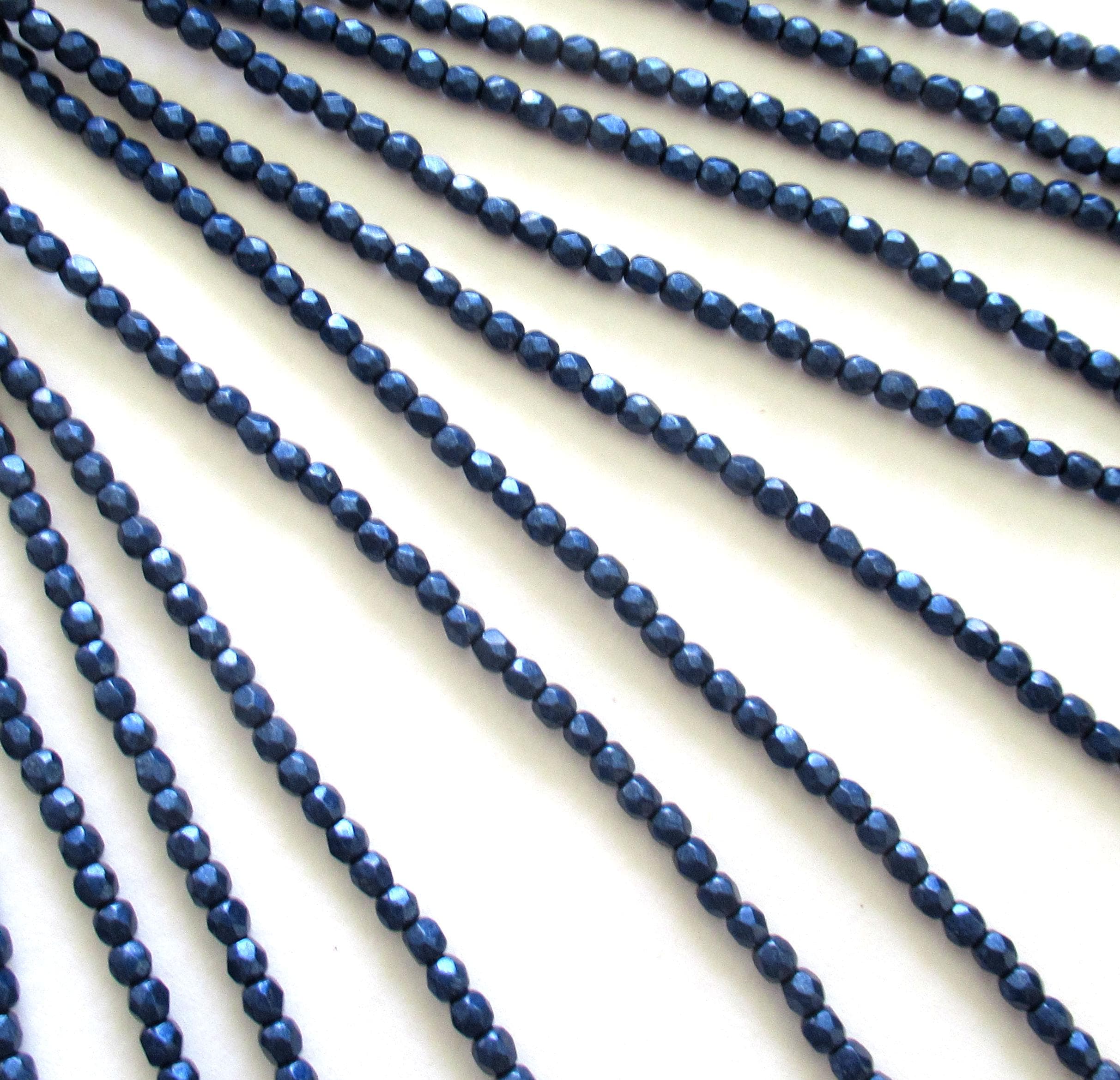 50 3mm Czech glass beads - Saturated Metallic Evening Blue - faceted round beads - C0033