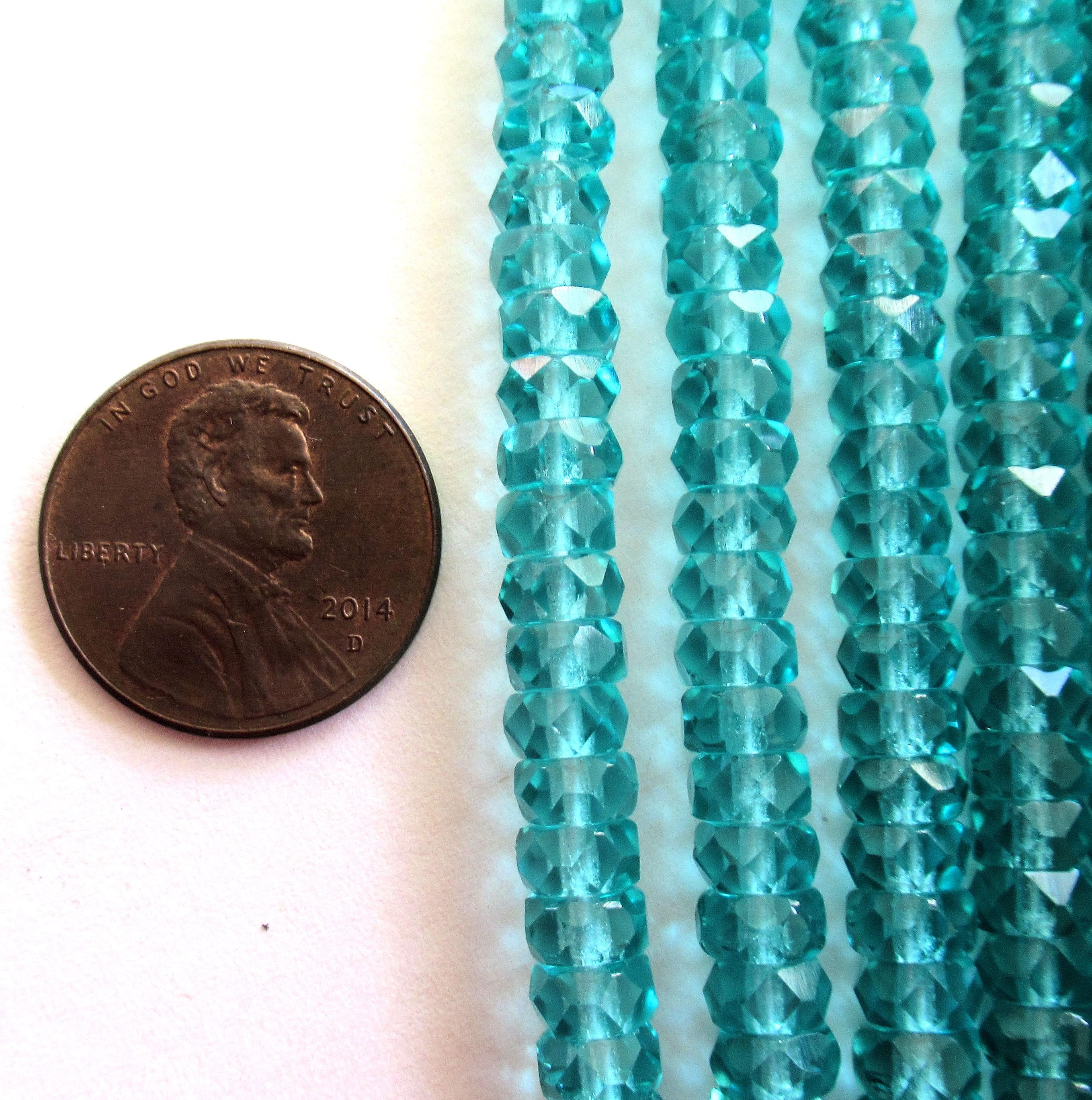 50 6 x 3mm Czech glass faceted rondelle beads - transparent light teal blue green spacers or rondelles C0097