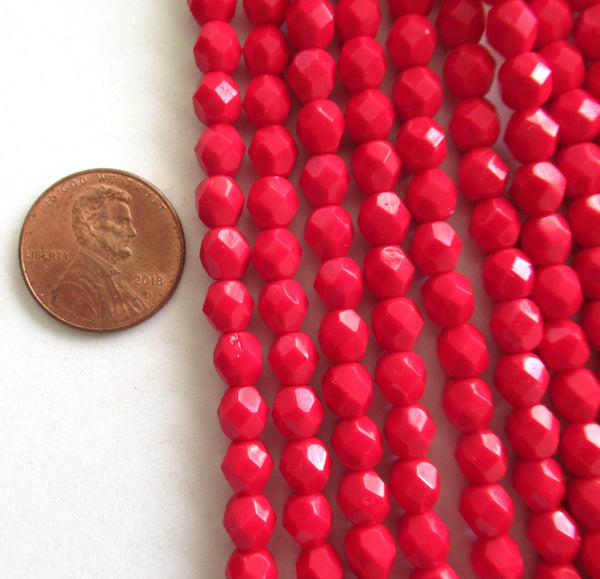 25 6mm Czech glass faceted round beads - opaque deep red beads - fire polished beads - C0055
