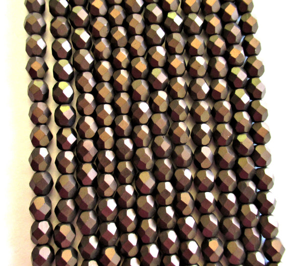 25 6mm Czech glass beads - dark bronze - matte metallic brown beads - fire polished faceted round beads C0017