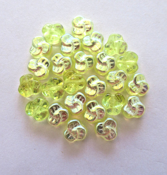 25 Czech glass pansy beads - 9 x 4mm jonquil ab yellow pressed glass flower beads - C0009