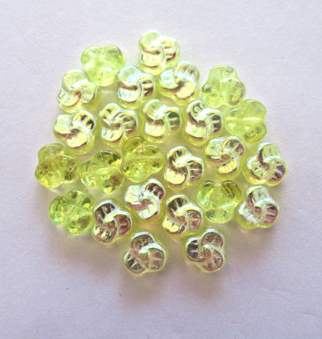 25 Czech glass pansy beads - 9 x 4mm jonquil ab yellow pressed glass flower beads - C0009