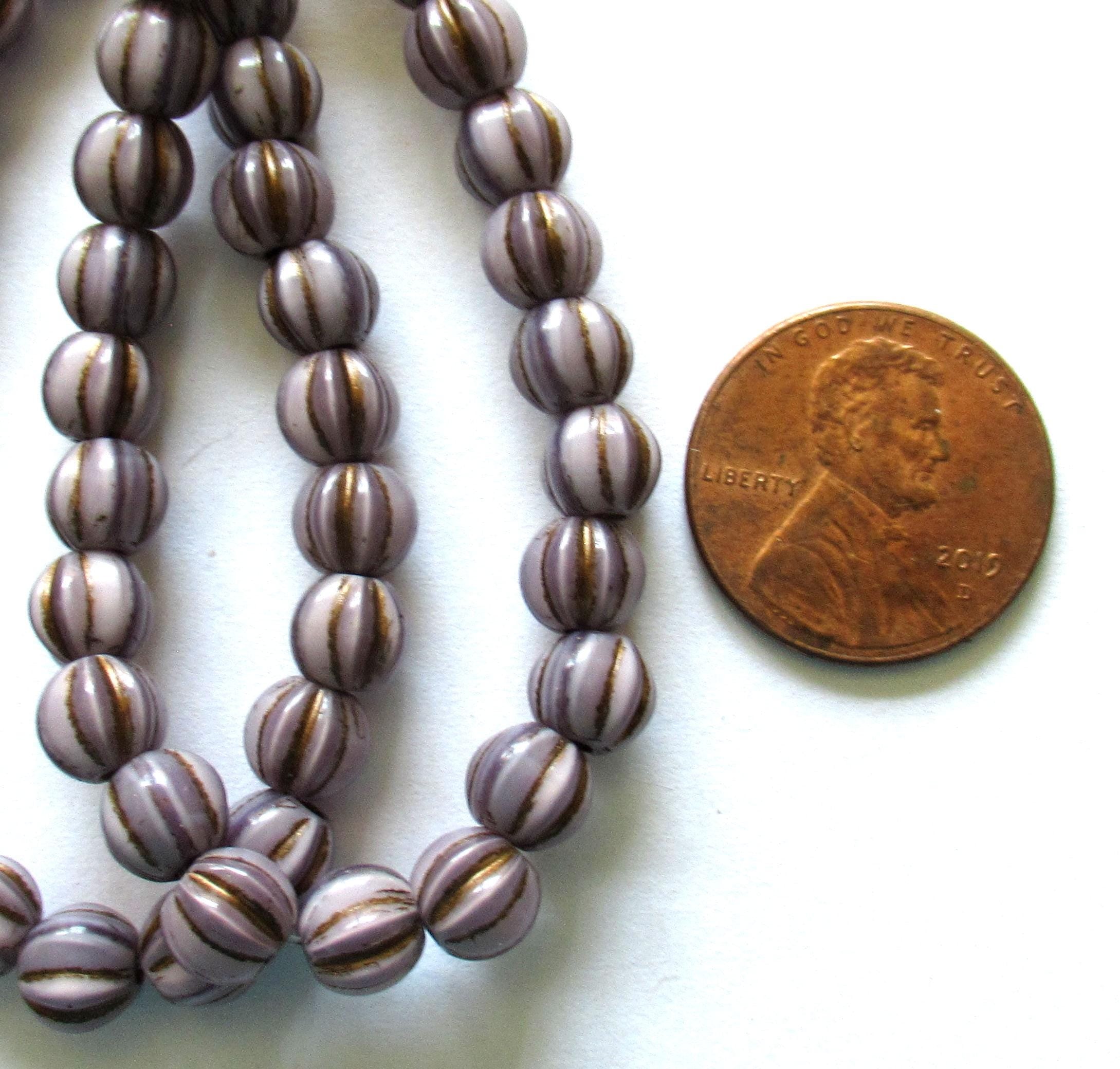 25 Czech glass melon bead - 6mm - opaque light purple with a brown wash - C00601