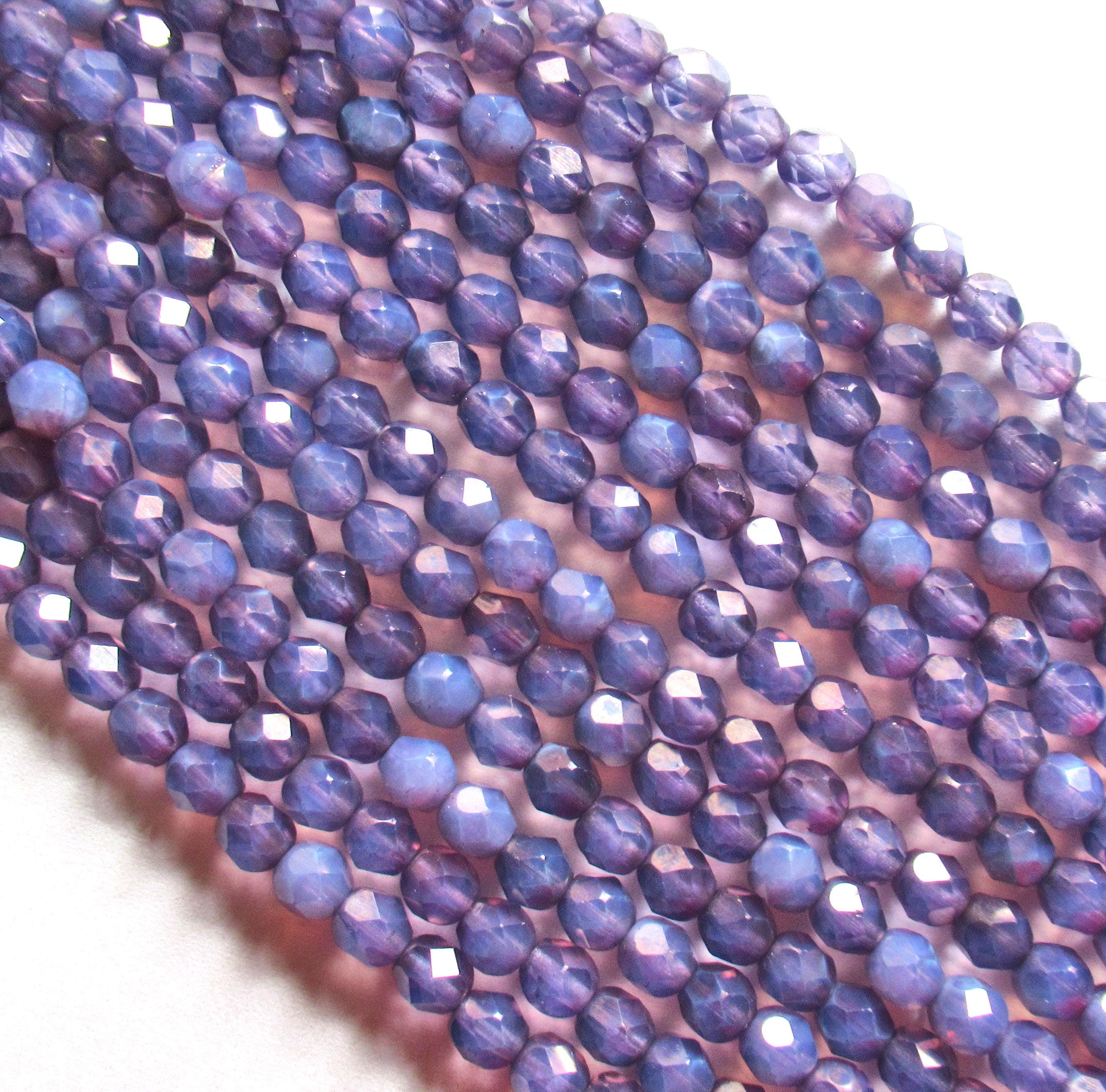 25 6mm Czech glass beads - Milky Alexandrite Moon Dust - purple - fire polished faceted round beads - C00001