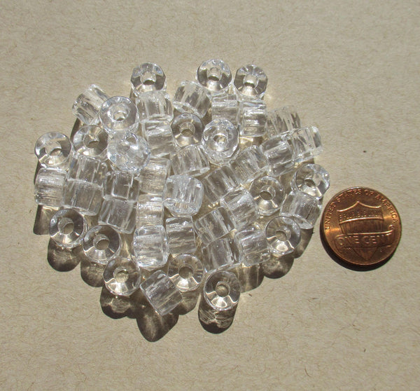 25 9mm Czech glass faceted pony or roller beads - crystal clear - large hole glass crow beads C0381