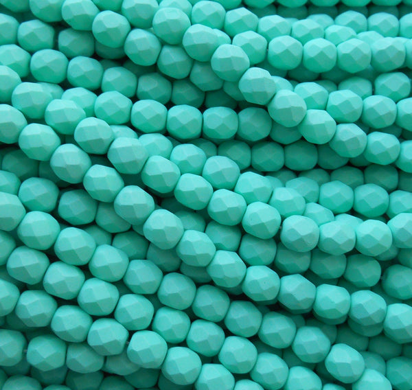 25 6mm Saturated Teal, Aqua, Turquoise Blue glass beads, firepolished, bright blue faceted round beads C2725