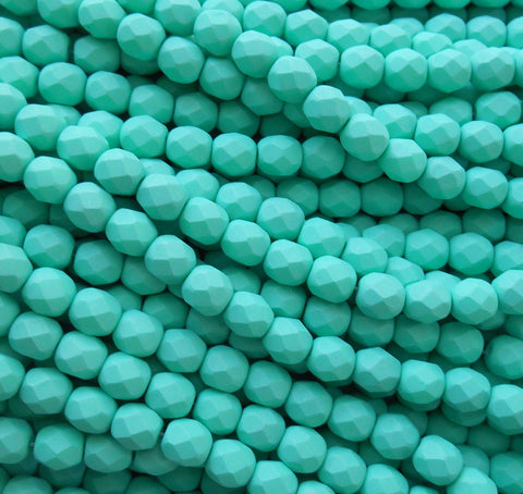 25 6mm Saturated Teal, Aqua, Turquoise Blue glass beads, firepolished, bright blue faceted round beads C2725