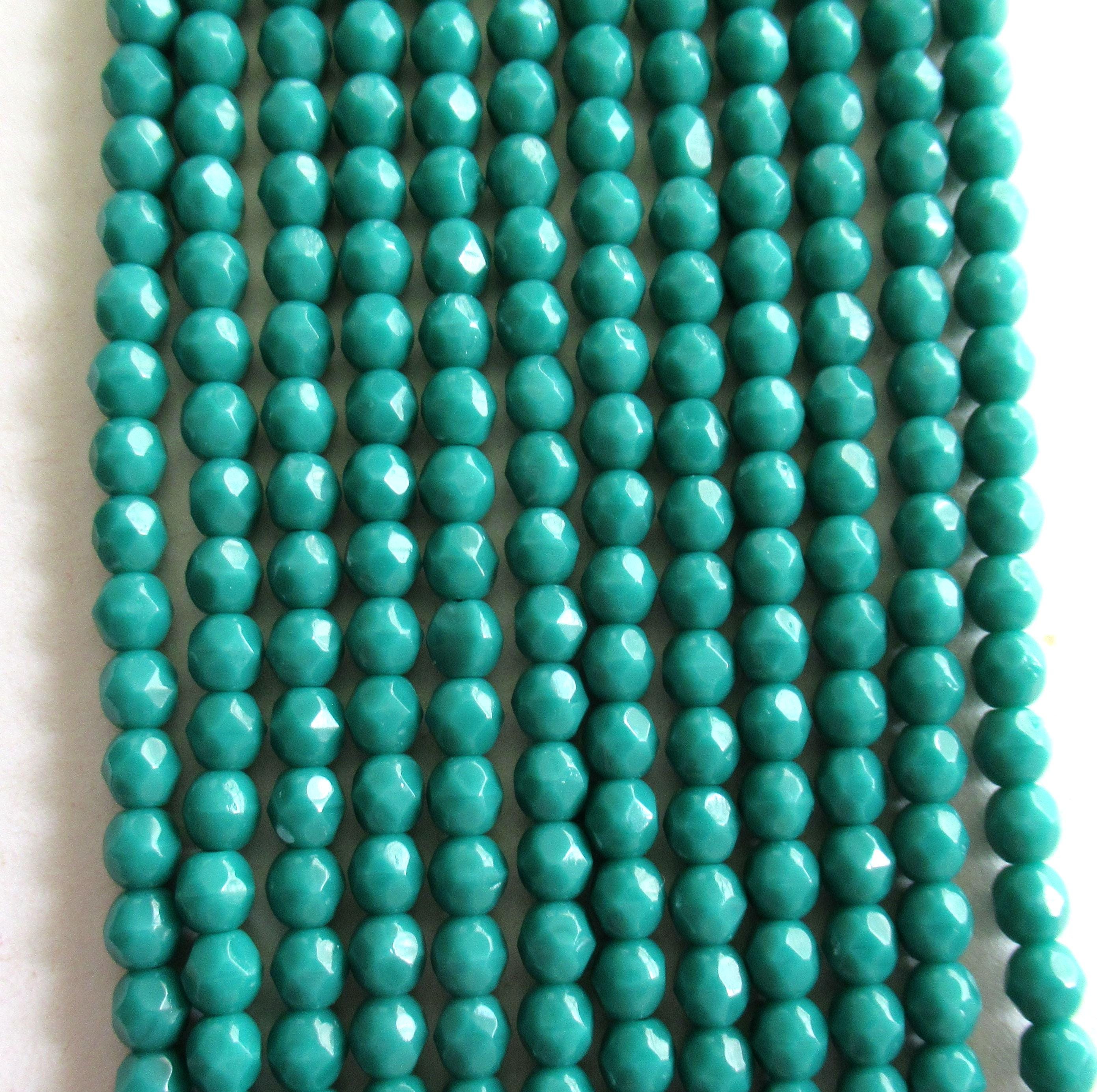 50 4mm Czech glass beads - Persian Turquoise Green - opaque deep blue green - fire polished faceted round beads - C0036