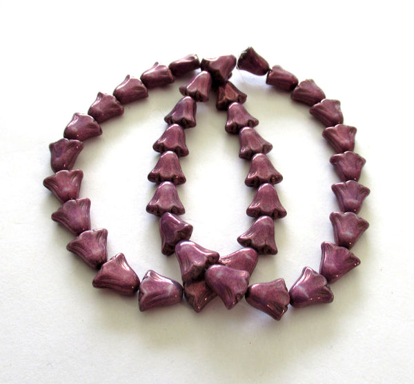 15 Czech glass flower beads - 10 x 10mm opaque purple beads with a luster finish - lily flower beads - 00601