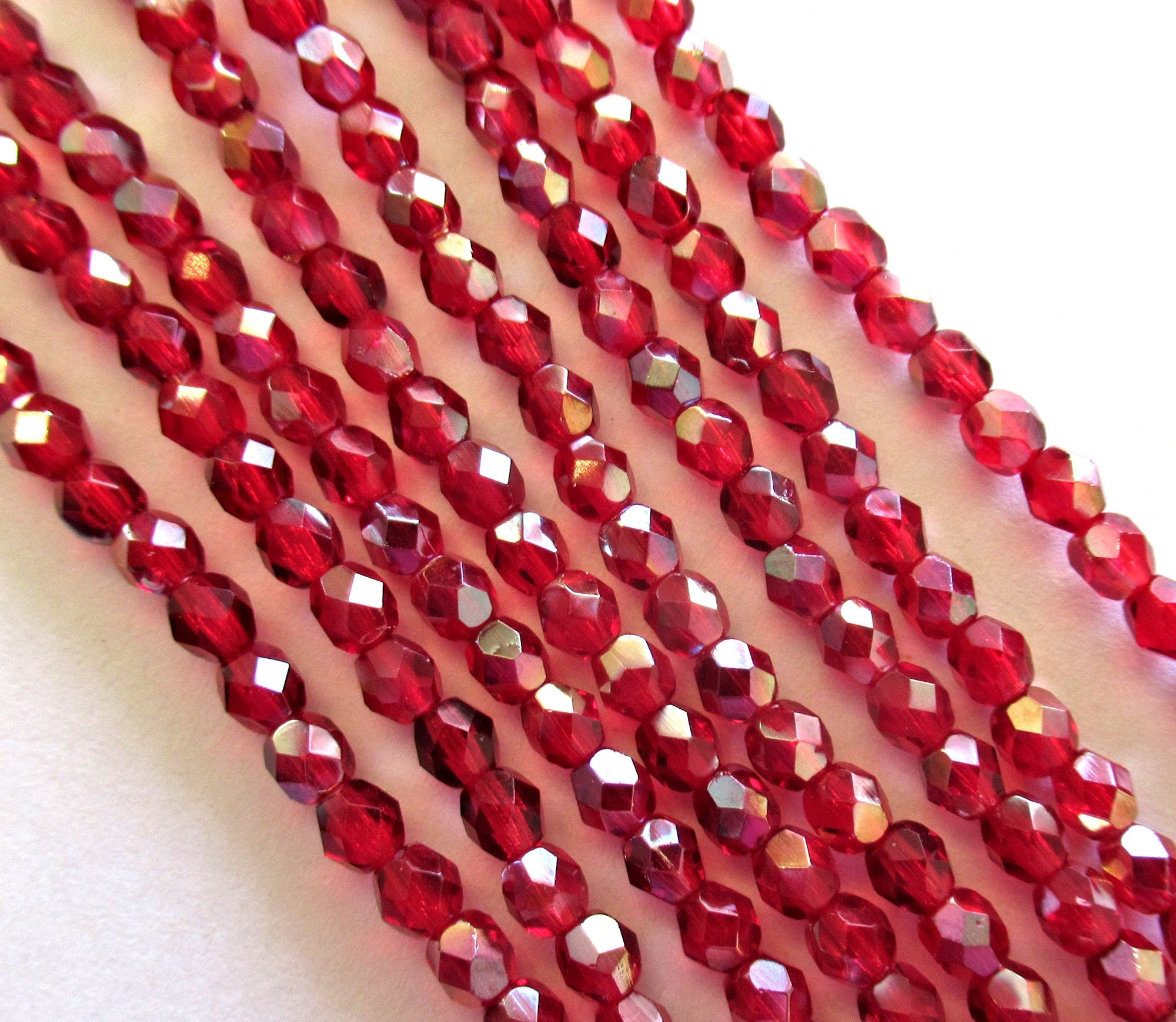 50 4mm Czech glass faceted beads - Ruby Red Celsian - fire polished round beads, C0007