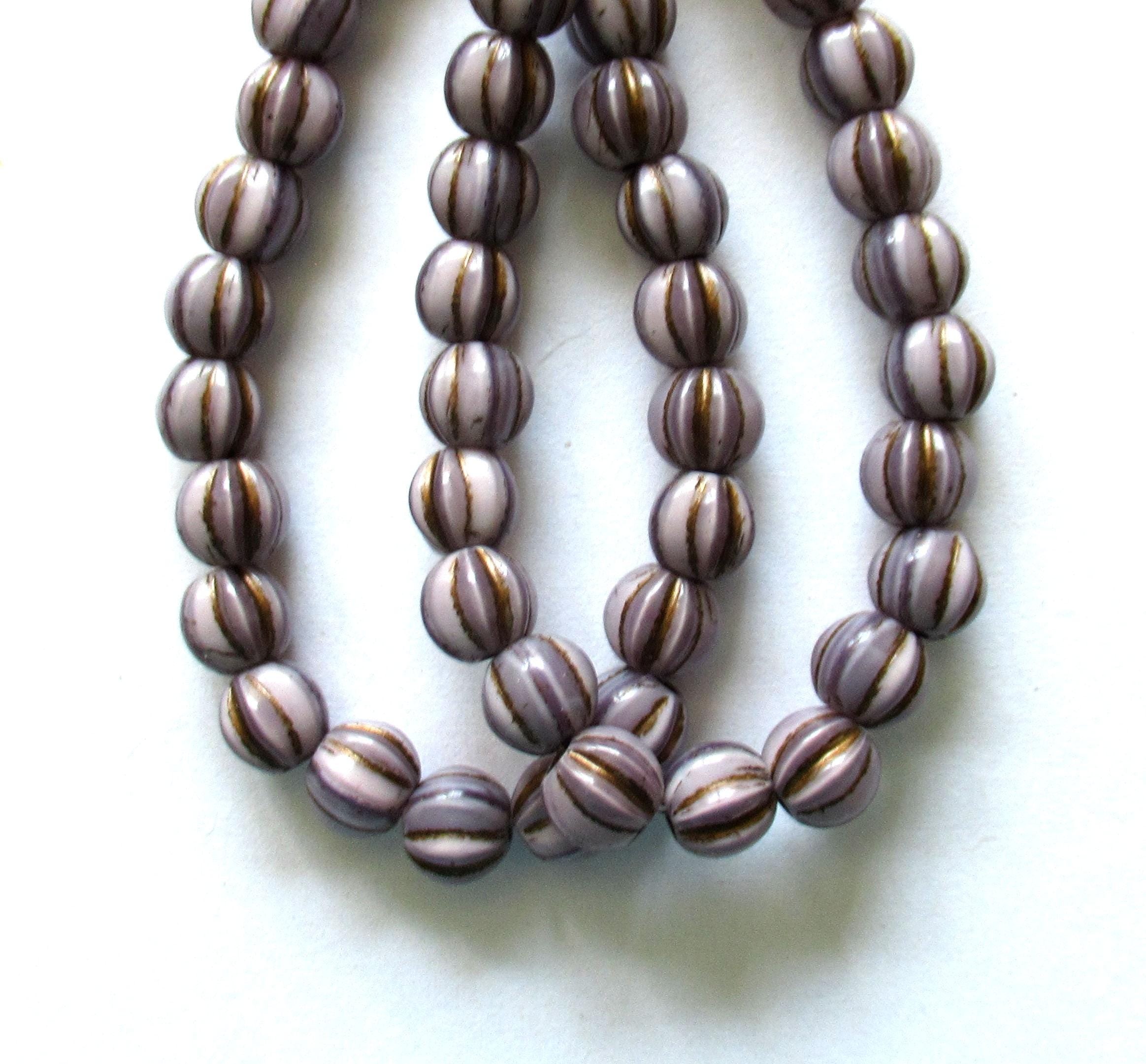 25 Czech glass melon bead - 6mm - opaque light purple with a brown wash - C00601