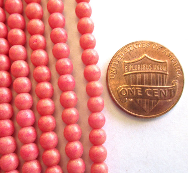 100 4mm Pacifica Strawberry pink, Czech glass druks - pressed glass smooth round druk beads C0067