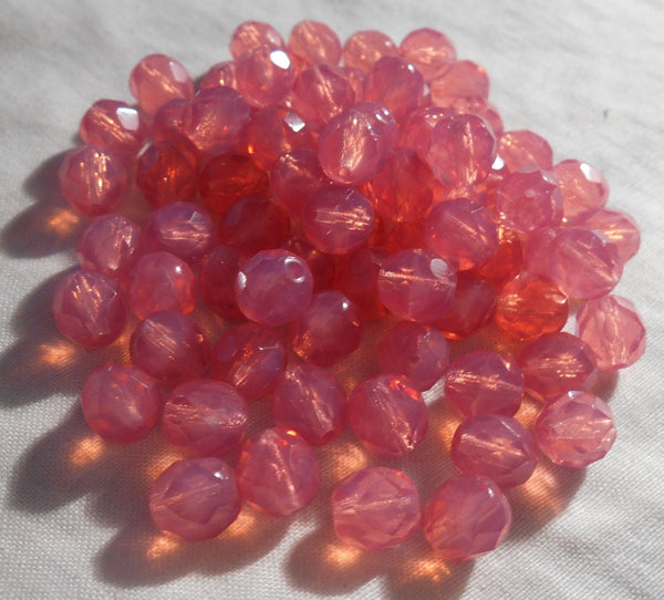 25 8mm Czech Rose Opal, Milky Pink round faceted firepolished glass beads C00125