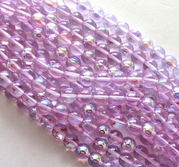 25 8mm Czech glass druk beads - alexandrite purple or lavender ab smooth round druk beads - C0042