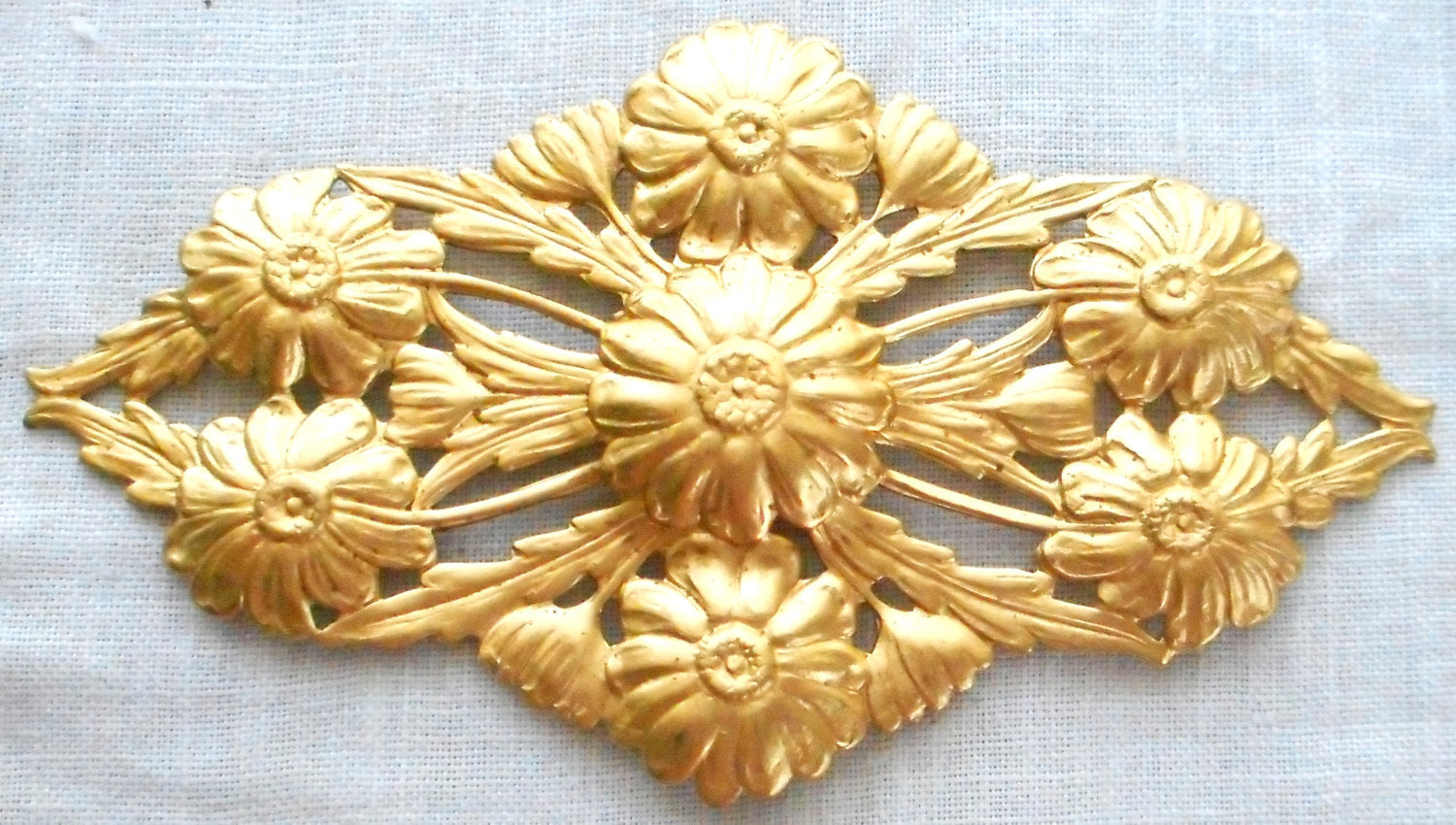1 large raw brass Art Nouveau, Deco, Victorian Floral Filigree Dapt Connector, Pendant, stamping, ornament 80mm x 40mm made in the USA C5901 - Glorious Glass Beads