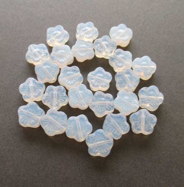 25 10mm Milky White Czech glass flower beads - pressed glass white floral beads - C0066