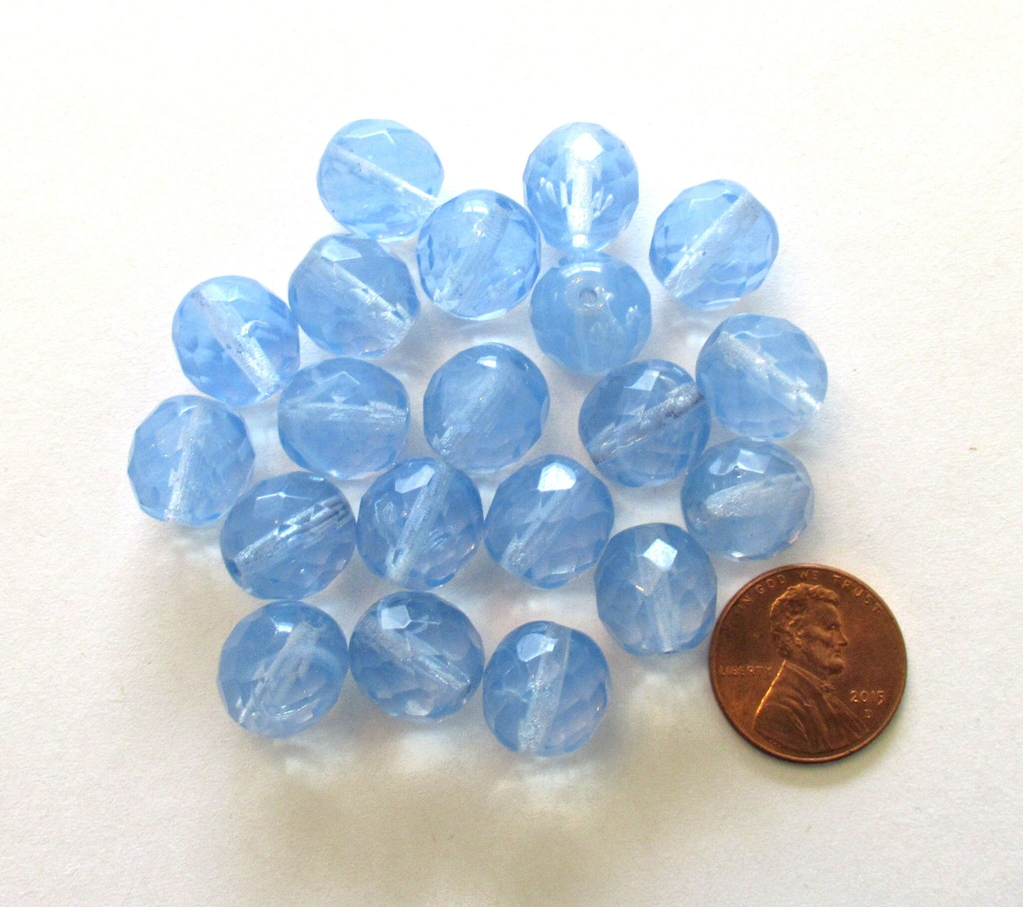 Ten Czech glass fire polished faceted round beads - 12mm milk light blue opal beads C00451