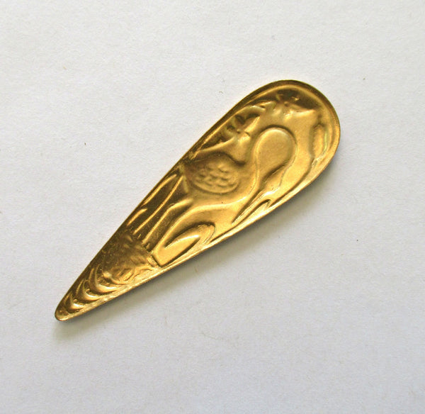 1 art deco / nouveau bird brass stamping - oval with stork pendant - connector - earring - 2.75" by .87" inches- made in the USA C0088