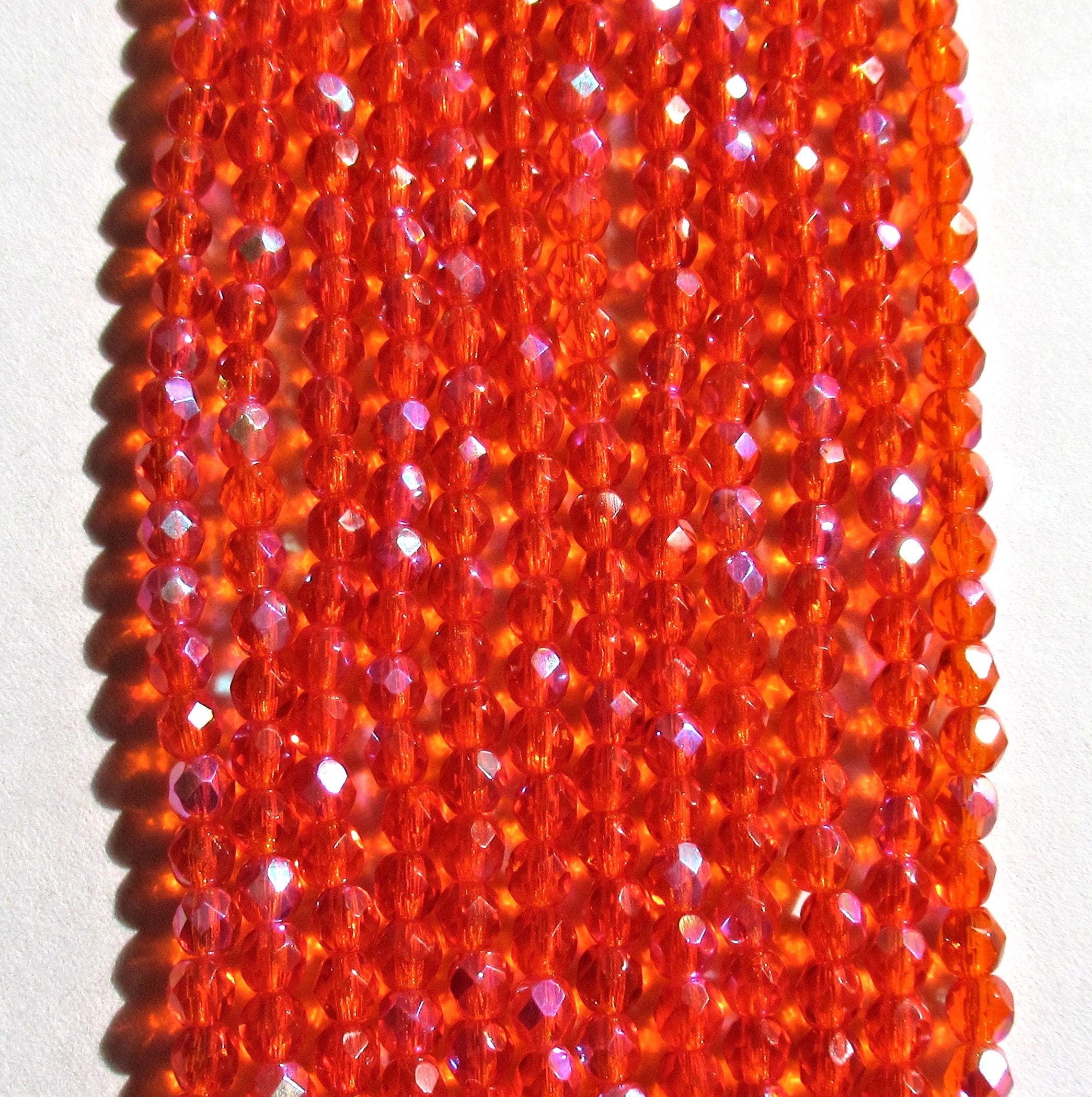 50 4mm Czech glass beads - bright orange or hyacinth ab faceted beads - C0055