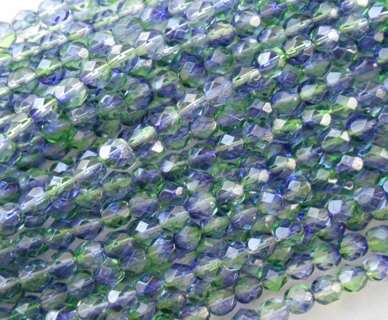 25 6mm Czech Blueberry Green Tea, blue and green dual coated glass beads, round faceted fire polished beads, C6425
