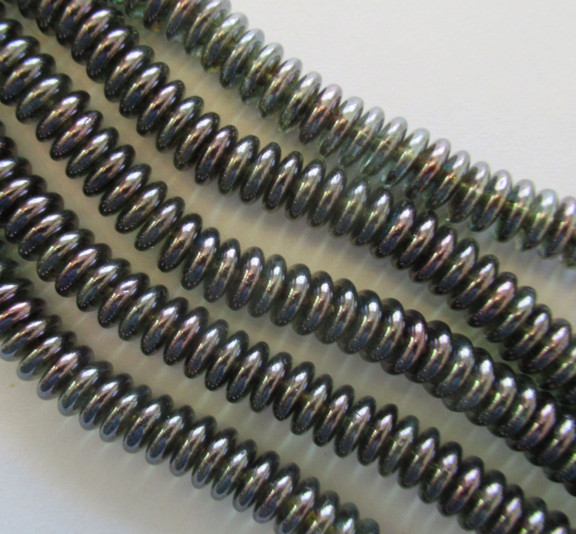 50 6mm Czech glass rondelle beads - transparent green luster - lumi green - flat spacers or rondelles C0015