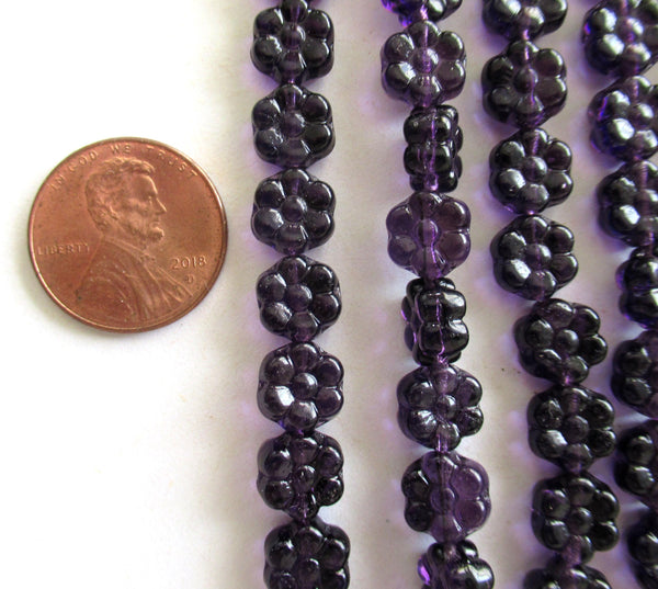 25 8mm Czech glass flower beads - amethyst tanzanite purple - pressed glass floral beads - C0073