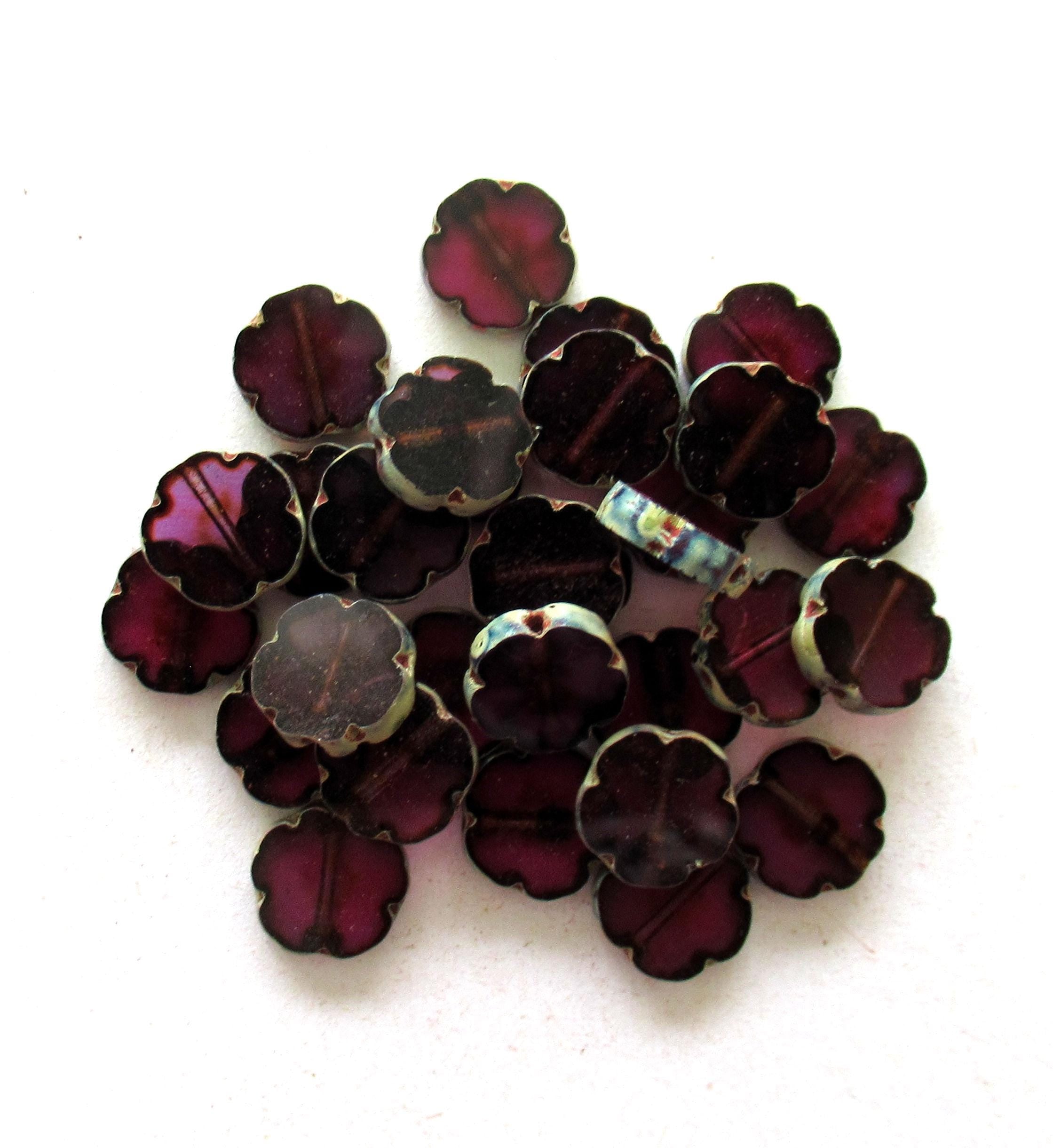 Czech glass flower beads - two tone transparent purple or amethyst picasso flowers - 10mm table cut beads - 10 pieces - C00101