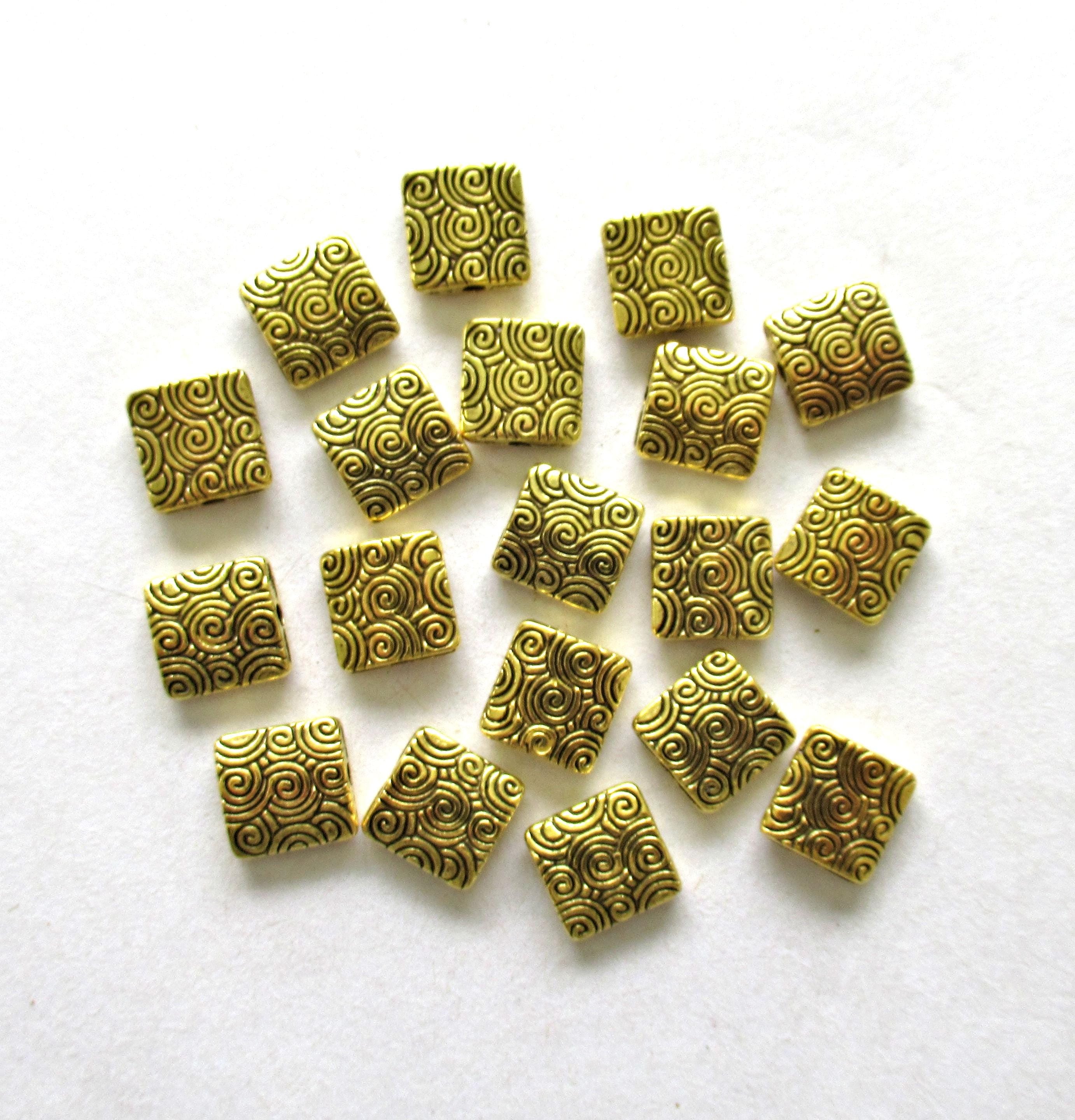 Antique Tibetan style gold tone metal alloy beads - 10 x 10mm - square big hole beads - 15 pieces - C0076