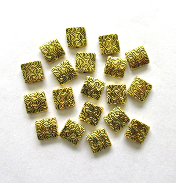 Antique Tibetan style gold tone metal alloy beads - 10 x 10mm - square big hole beads - 15 pieces - C0076