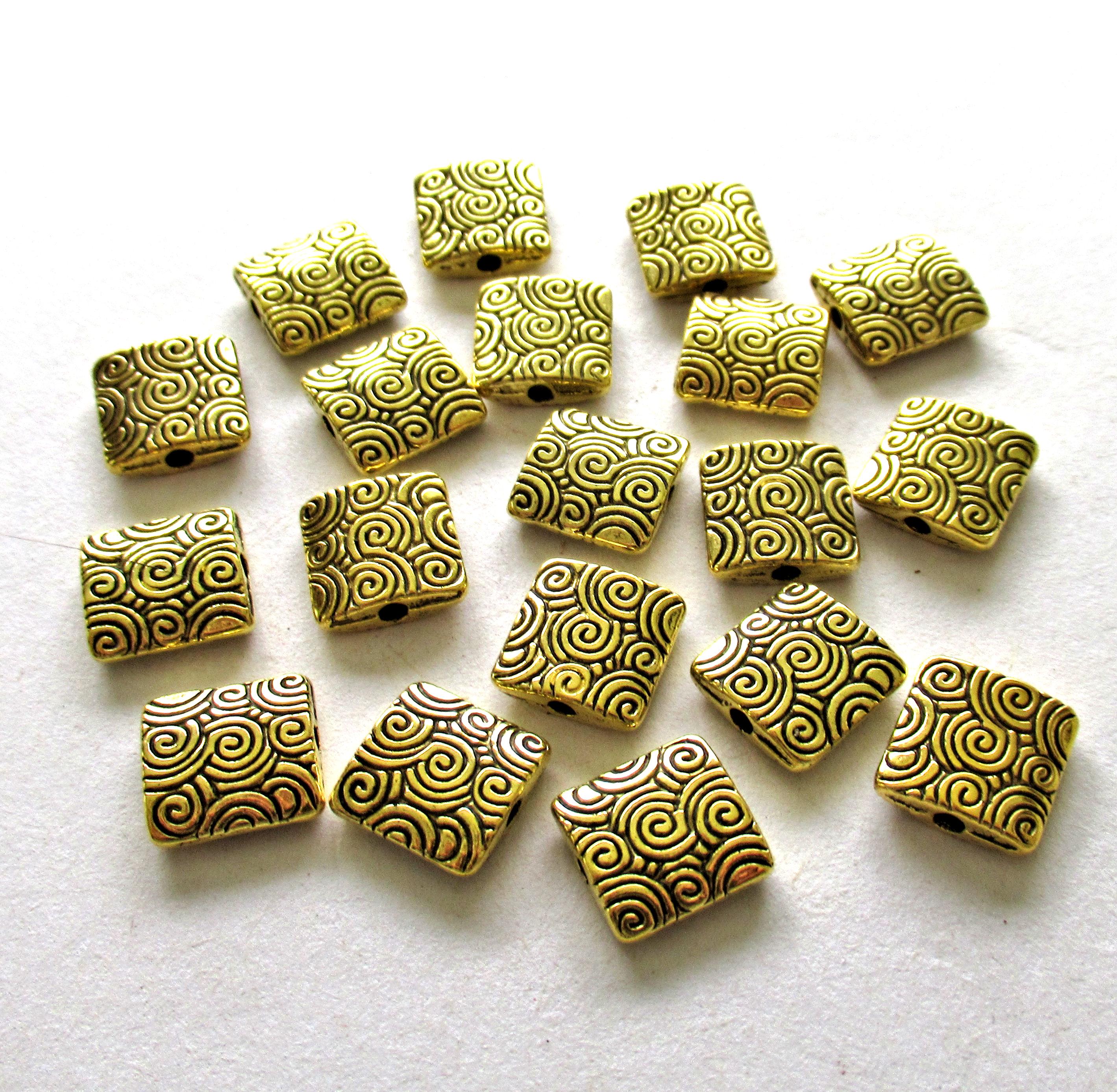 Antique Tibetan style gold tone metal alloy beads - 10 x 10mm - square big hole beads - 15 pieces - C0076