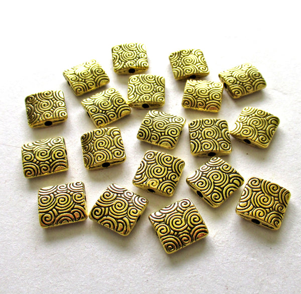 Antique Tibetan style gold tone metal alloy beads - 10 x 10mm - square big hole beads - 15 pieces - C0076