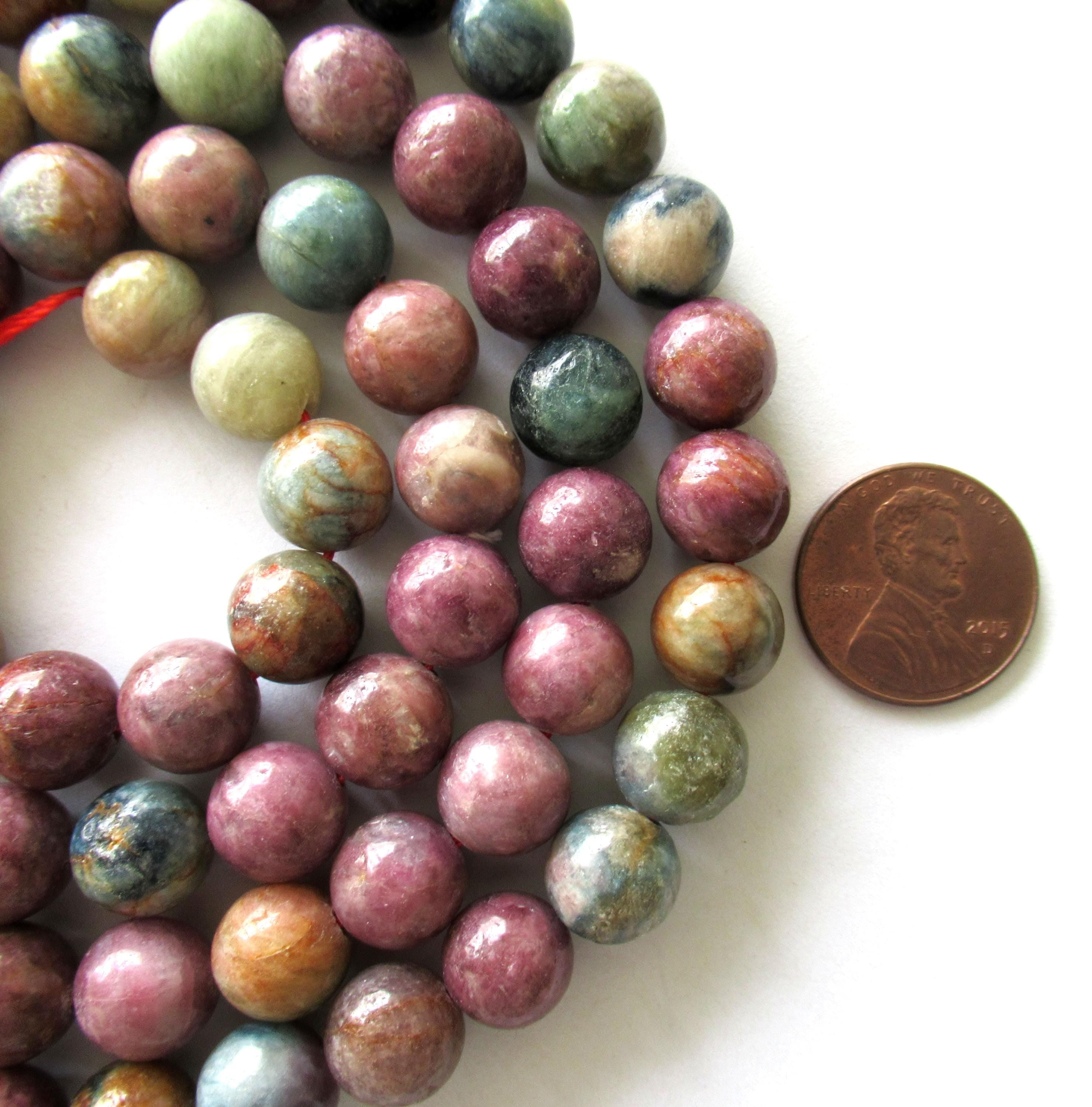 Tourmaline smooth round Beads - 10mm - semiprecious gemstone beads - multicolored druk beads - 41 pieces - 15.5 inch strand - 000011