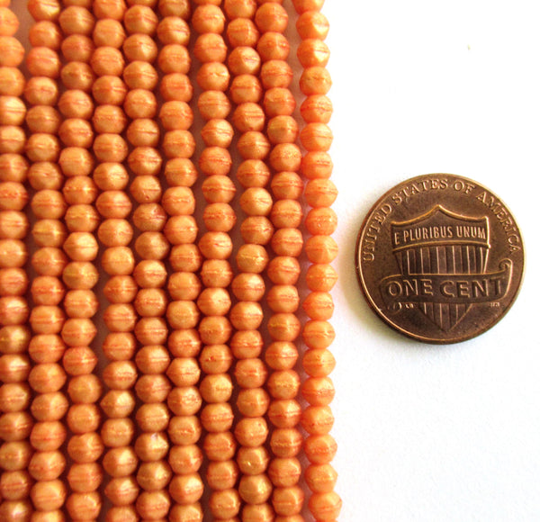 100 3mm English cut Czech glass beads - Pacifica Tangerine opaque orange spacer beads - pressed glass beads - C0077
