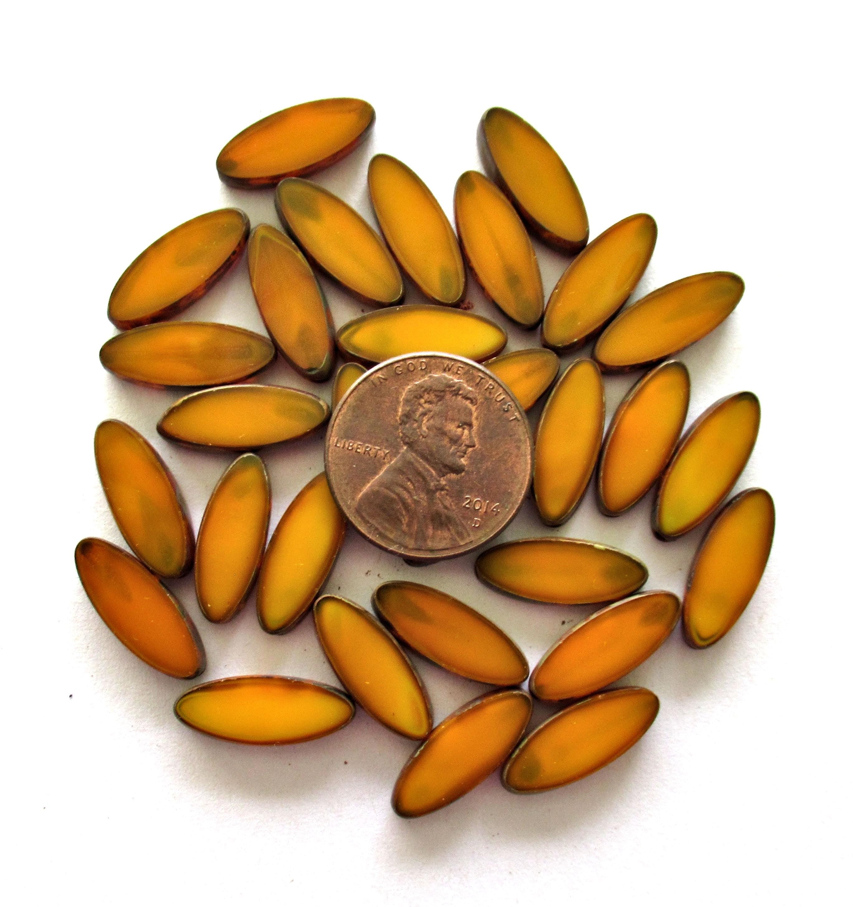 Pumpkin spindle beads - translucent pumpkin orange picasso - Czech glass table cut almond shaped beads - 16 x 6mm - 10 pieces - C00921
