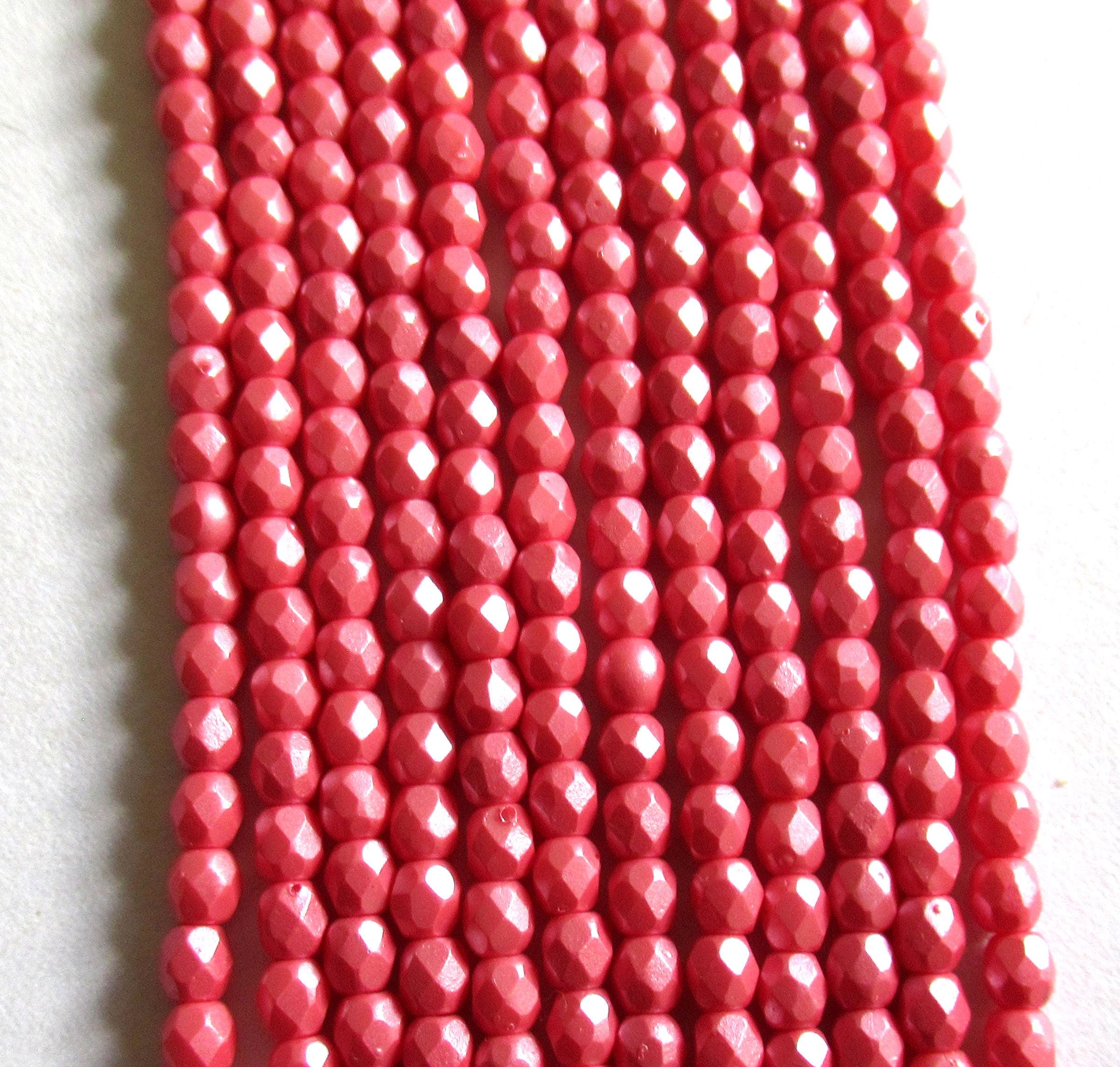 50 3mm Czech glass beads - Powdery Pastel Maroon - opaque deep pink - fire polished faceted round beads - C0086