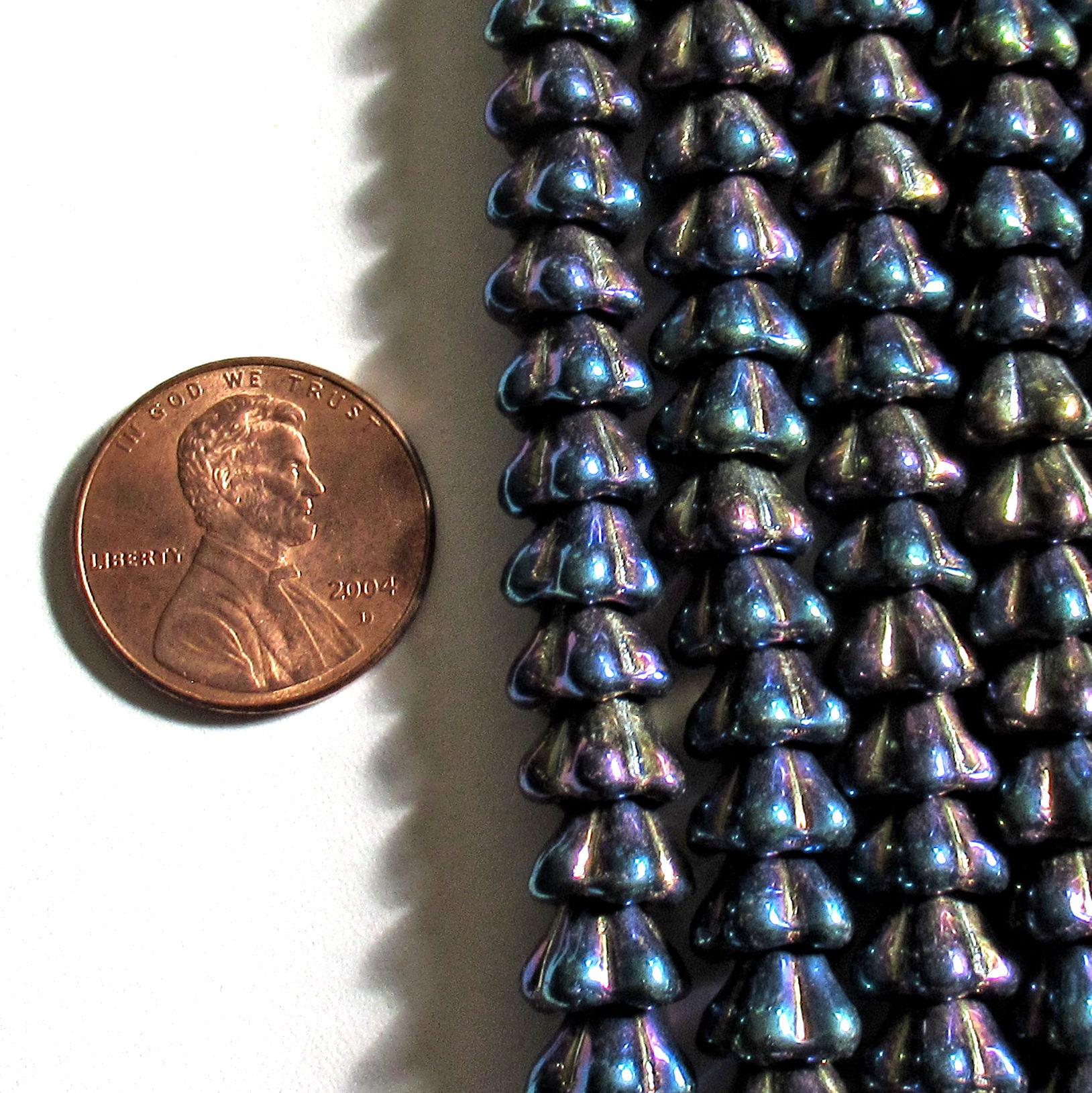 25 Czech glass bell flower beads - dark blue iris pressed glass flower beads - 8 x 6mm - C00066