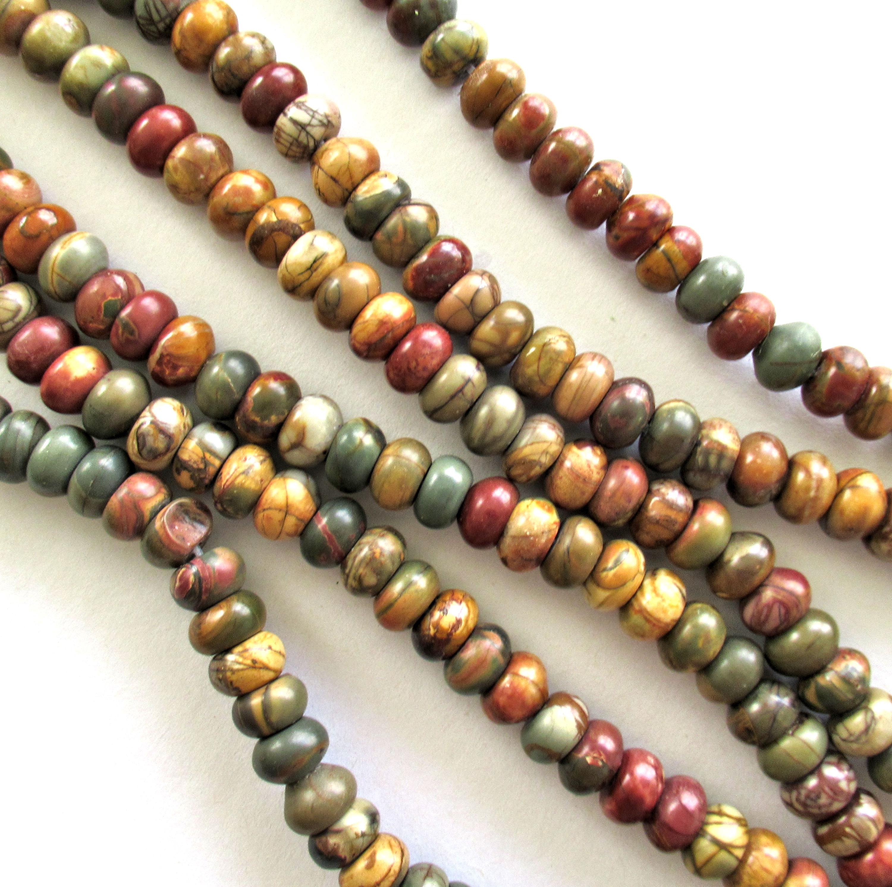 Red Creek Jasper rondelle Beads - 8 x 5.5mm semiprecious stone beads - Cherry Creek Jasper - Picasso Jasper - 78 pieces - 17 inch strand