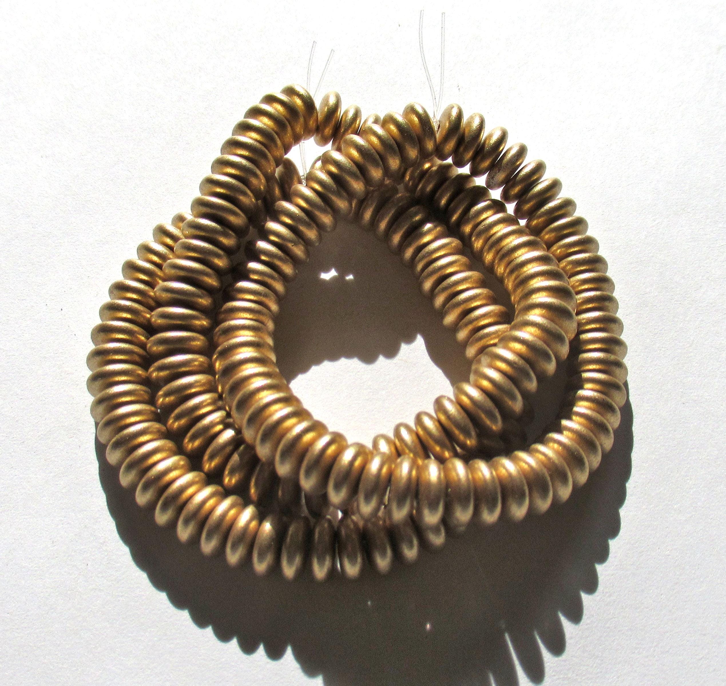 50 6mm Czech glass rondelle beads, matte metallic flax gold spacers or rondelles C00611