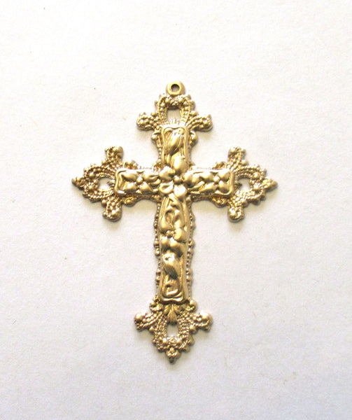 2 raw brass cross stampings - ornate Victorian crosses - pendants - charms - earrings - 2.25" x 1.75" - made in the USA C00001