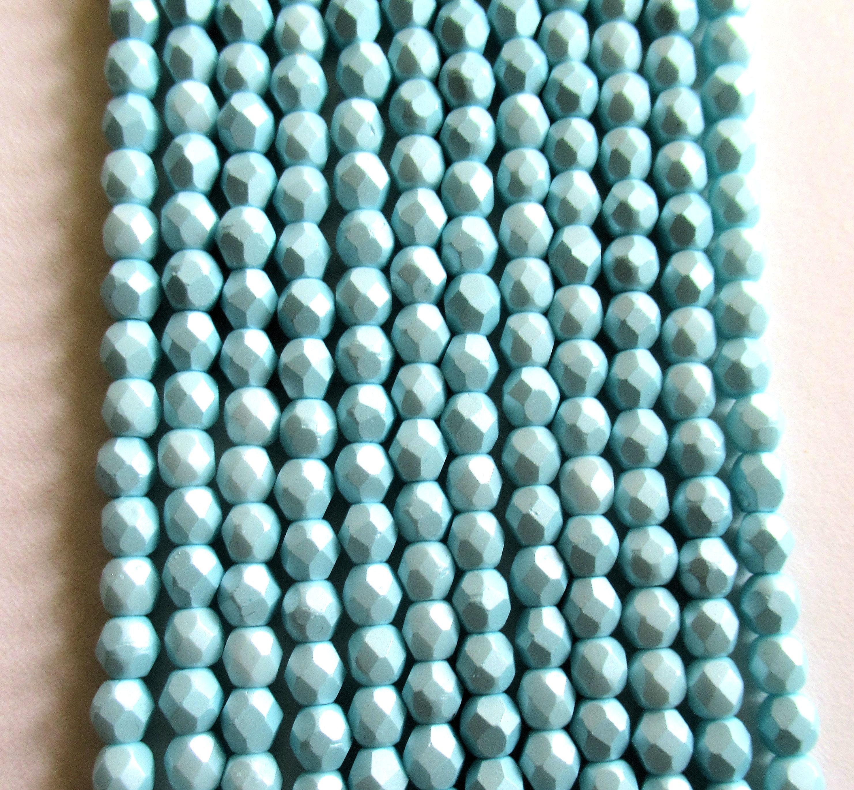 50 4mm Czech glass beads - opaque powdery pastel turquoise blue - faceted round beads - C0018 - Glorious Glass Beads